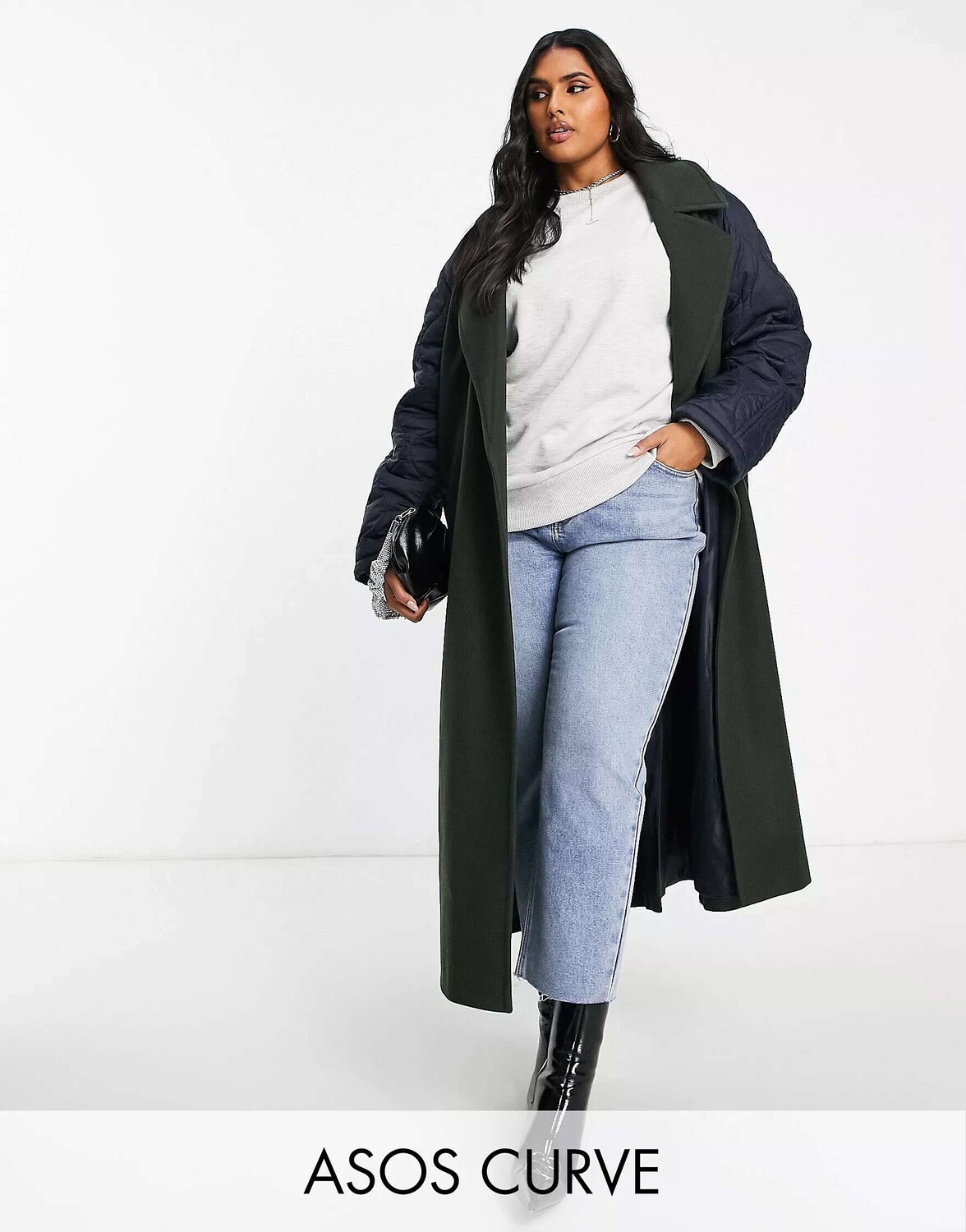 

Стеганое гибридное пальто цвета хаки ASOS DESIGN Curve