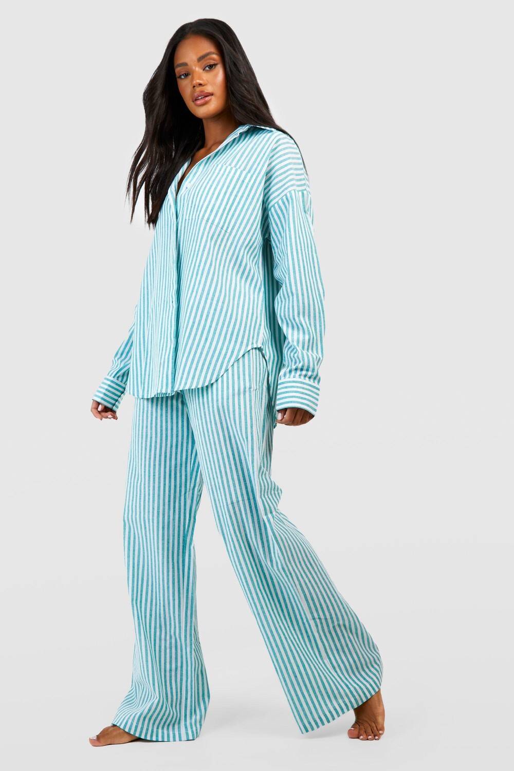 

Пижамные брюки из хлопковой полоски Boohoo, зеленый