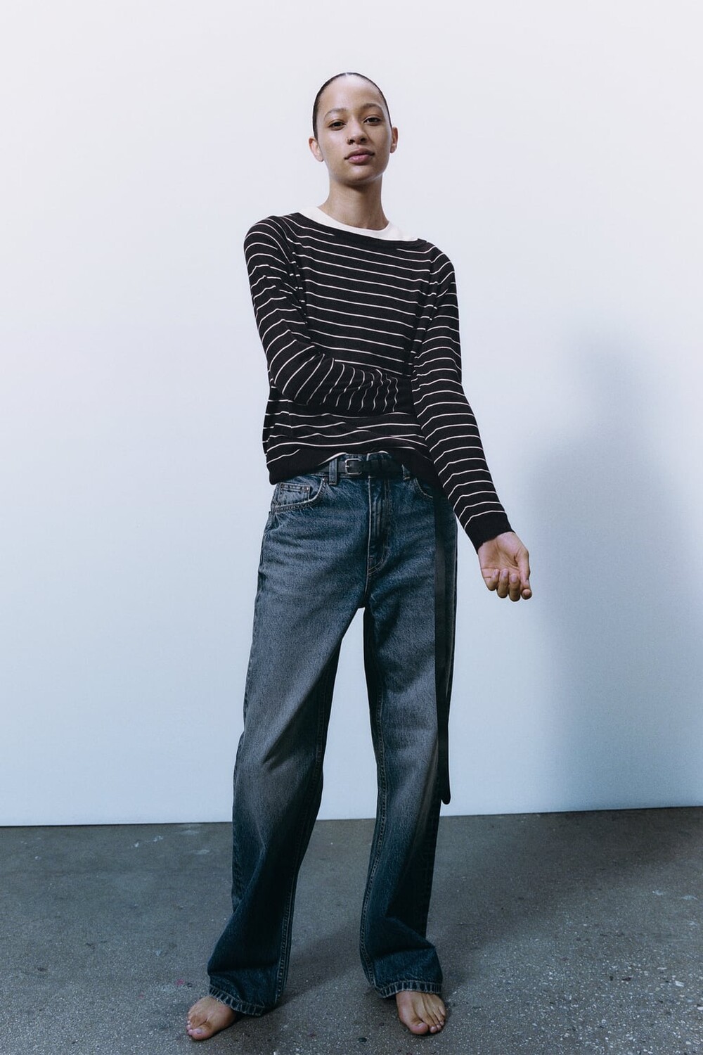 

Базовый вязаный свитер ZARA, темно-синий
