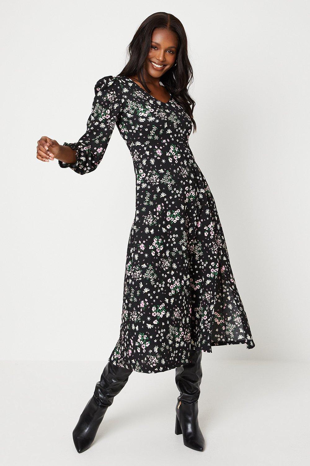 Миниатюрное платье миди с V-образным вырезом и цветочным принтом Dorothy Perkins, мультиколор