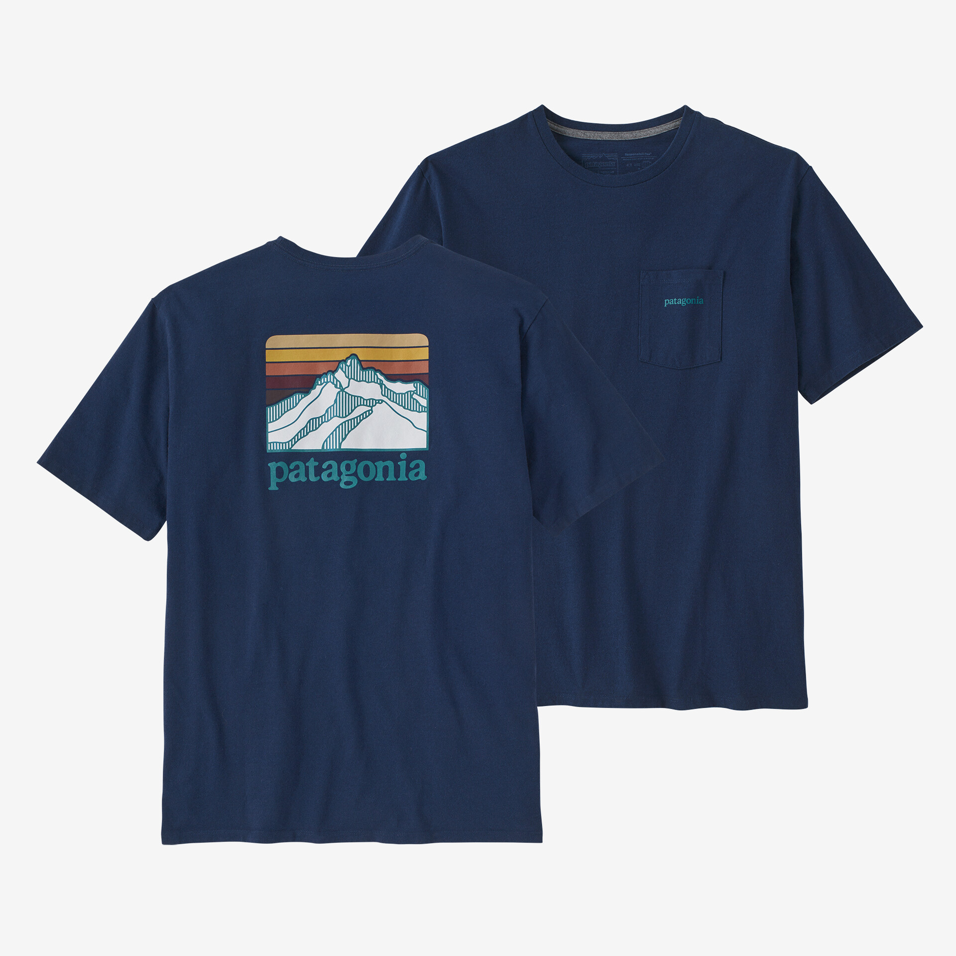 Мужская ответственная футболка с логотипом и карманом Patagonia, лагом синий в горах графика