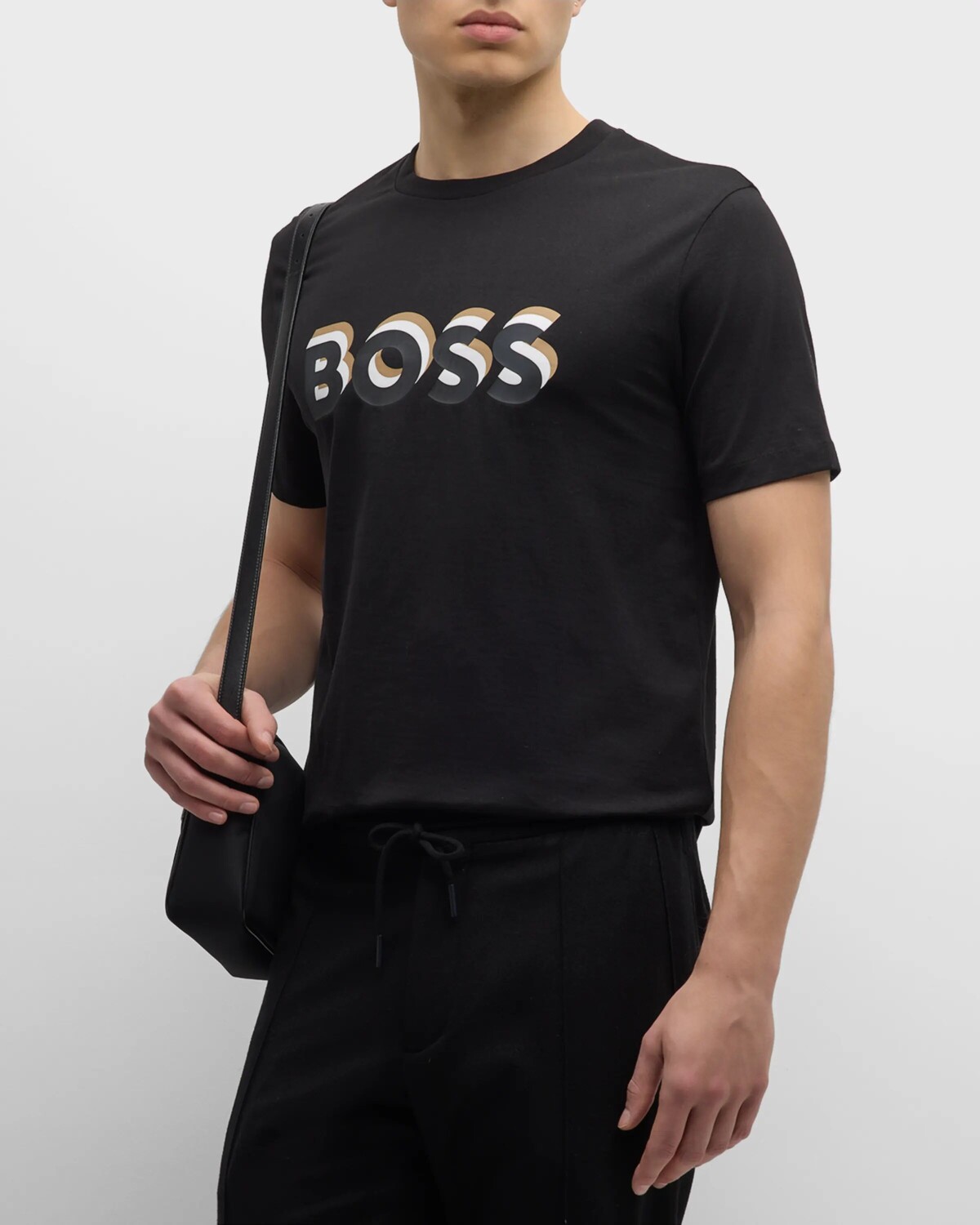 

Мужская футболка с круглым вырезом и логотипом BOSS, цвет Black