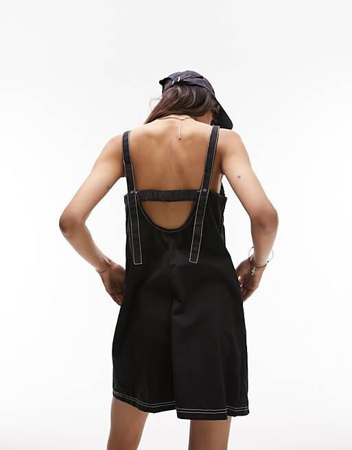 

Черное мини-платье мини с отстрочкой Topshop, Черный