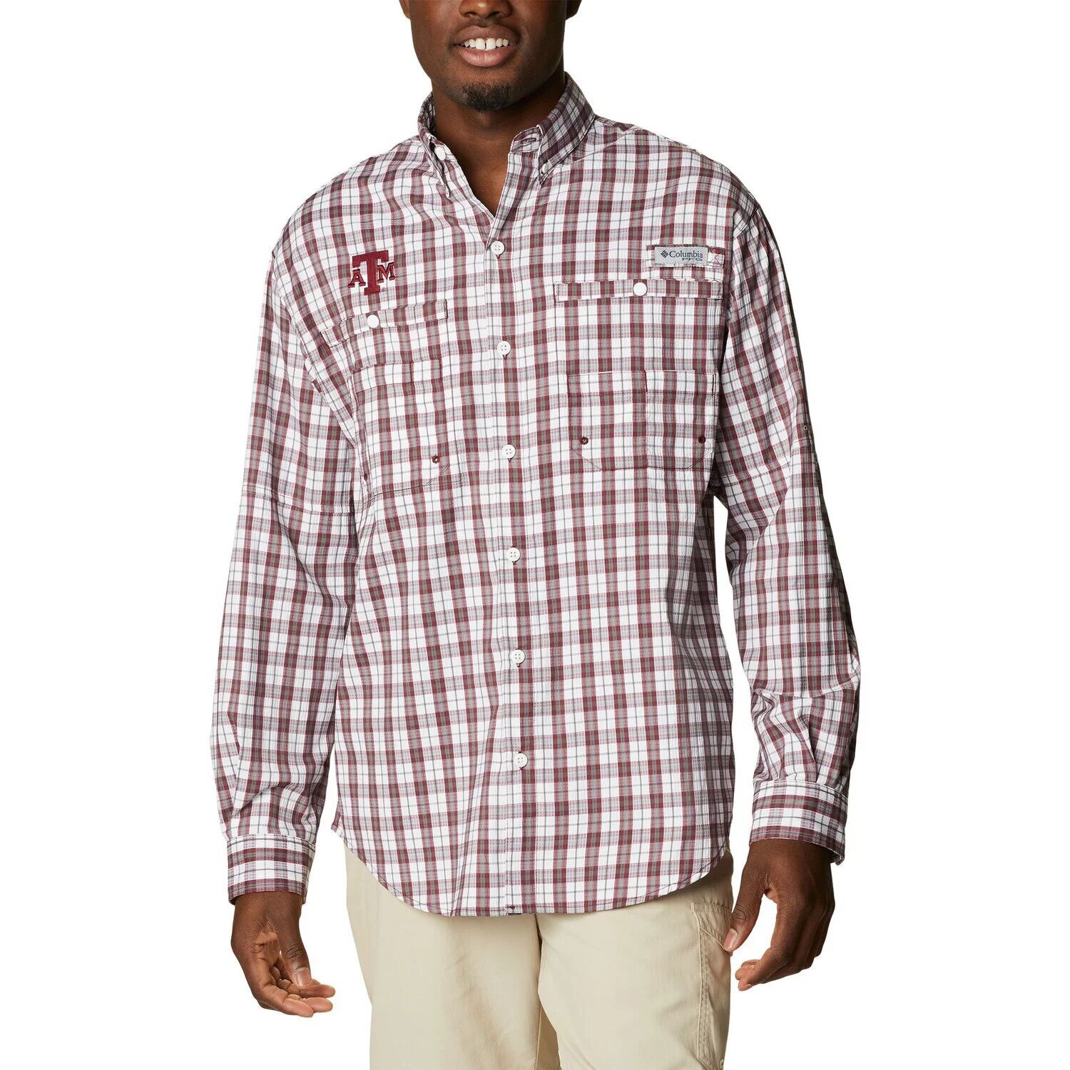 

Мужская рубашка на пуговицах с длинным рукавом Columbia Maroon Texas A&M Aggies Super Tamiami Omni-Wick