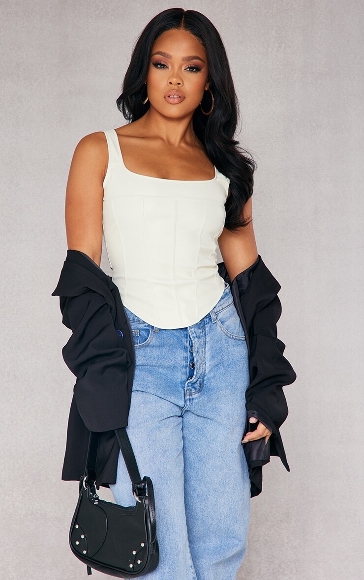 

PrettyLittleThing Кремовый текстурированный корсет из искусственной кожи с квадратным вырезом