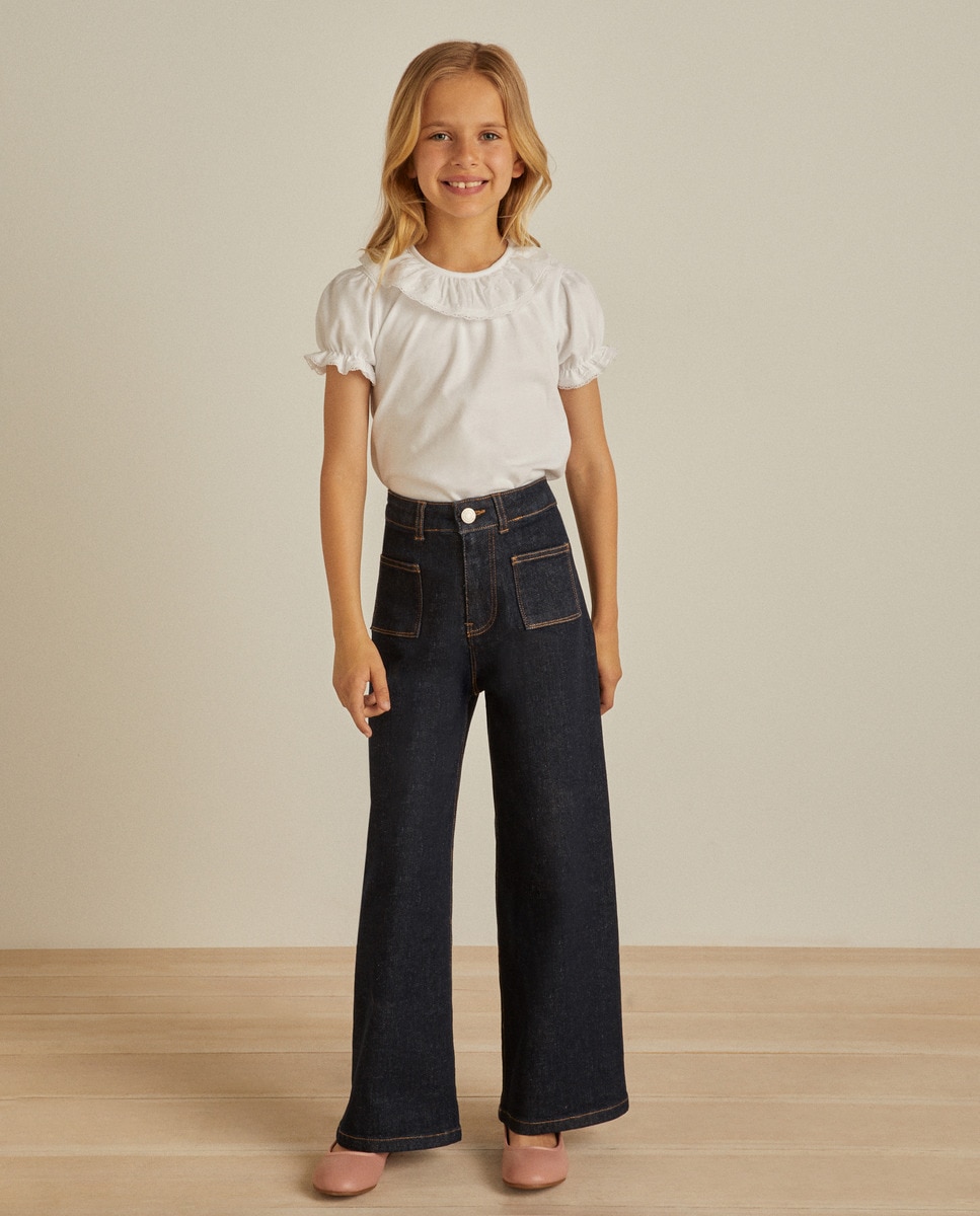 Длинные джинсы для девочки с широкими штанинами Coconut El Corte Inglés, темно-синий