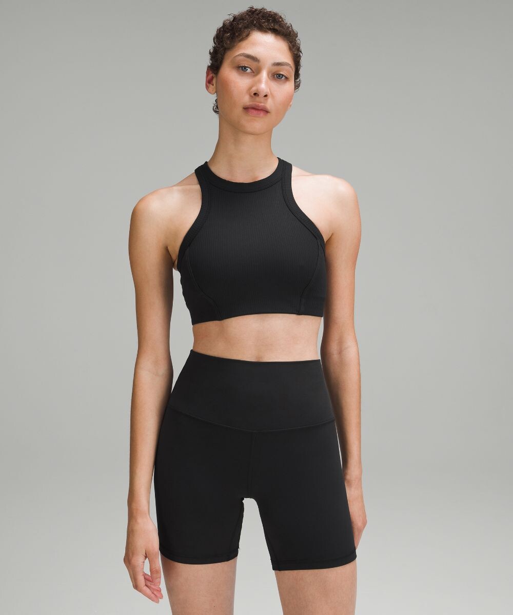 

Бюстгальтер для йоги Nulu с высоким воротником в рубчик Lululemon, черный