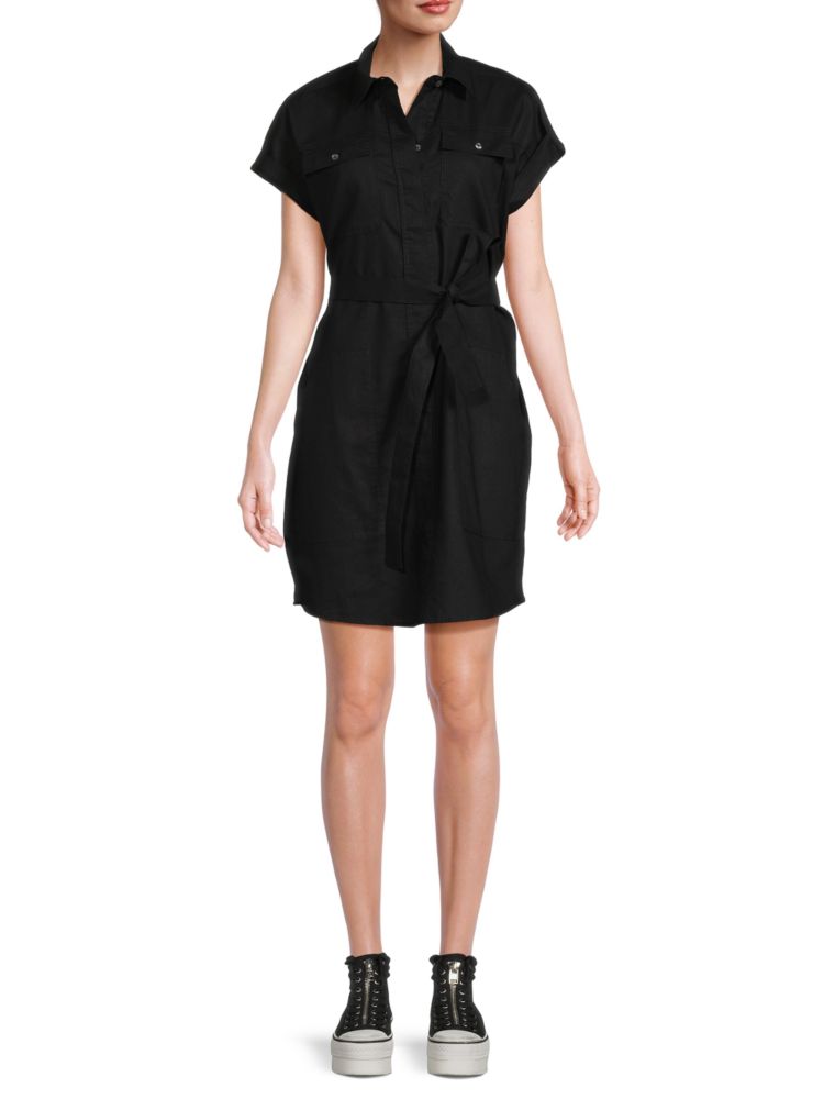цена Мини-платье из льняной смеси Saks Fifth Avenue, черный