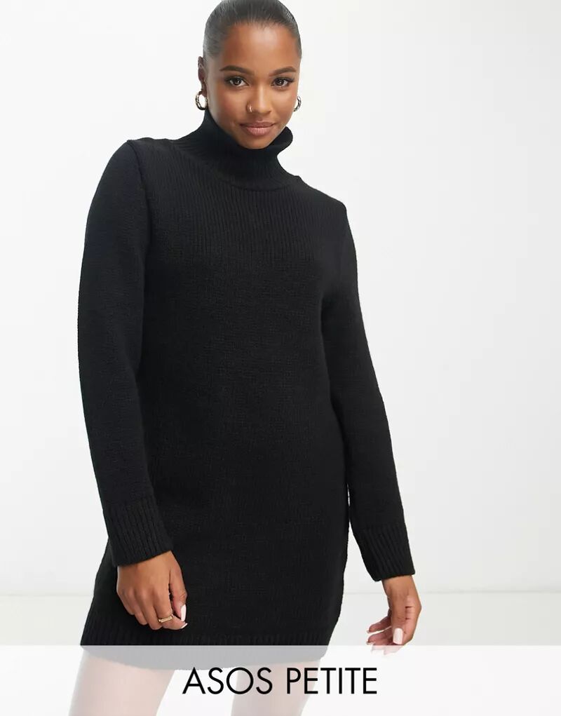 цена Черное мини-платье с высоким воротником ASOS DESIGN Petite