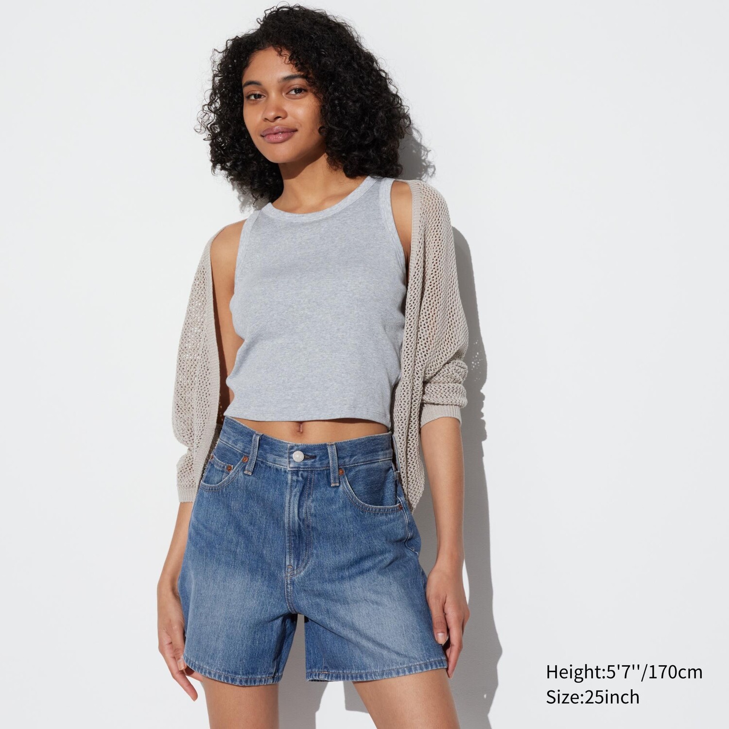 

Шорты джинсовые Uniqlo с высокой посадкой, синий
