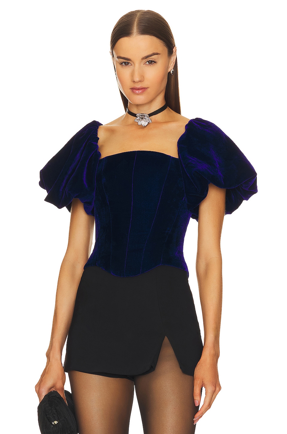 Топ Rozie Corsets Velvet Puff Sleeve Corset, синий топ rozie corsets flower crop белый