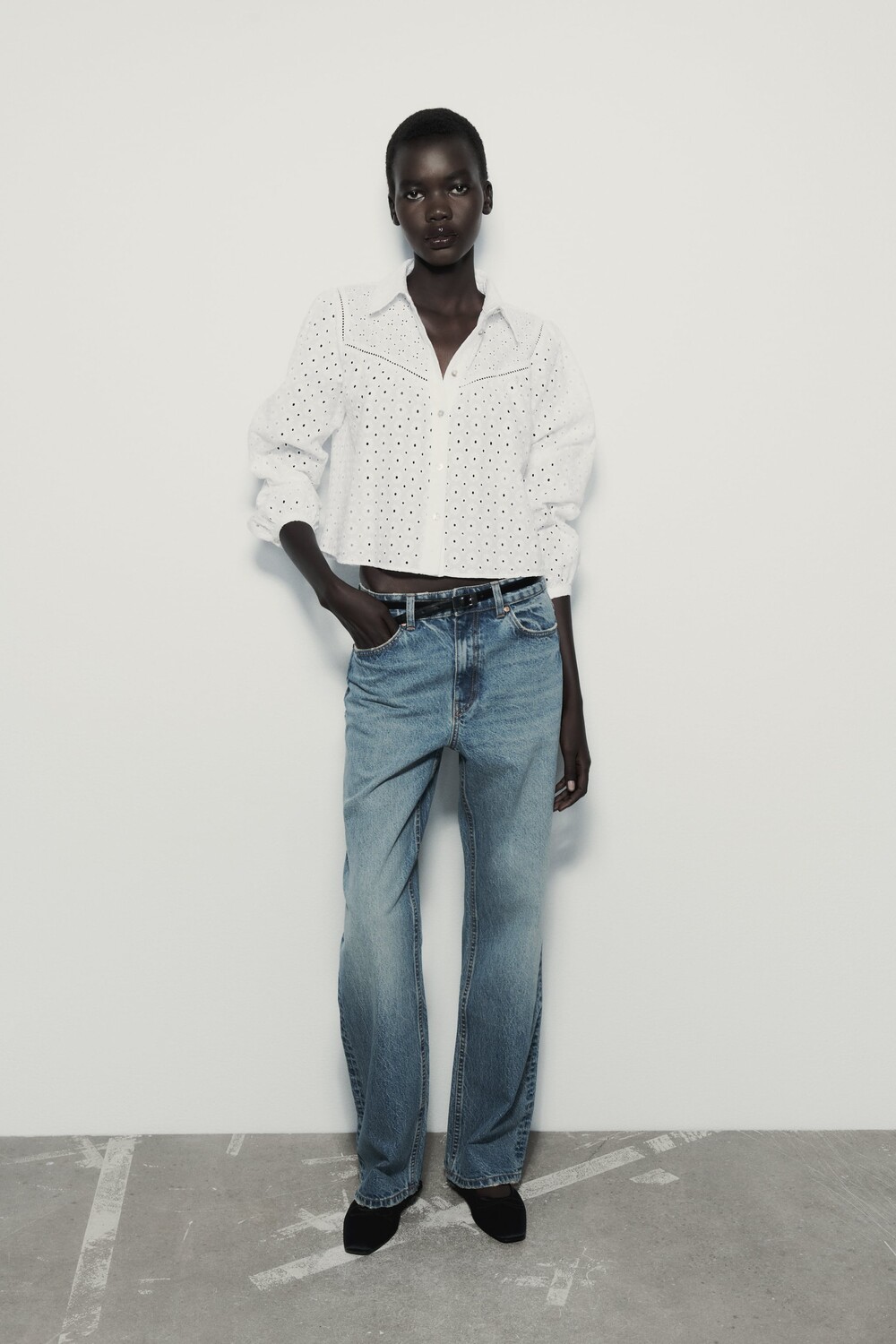 

Укороченная рубашка с вышивкой Zara, белый