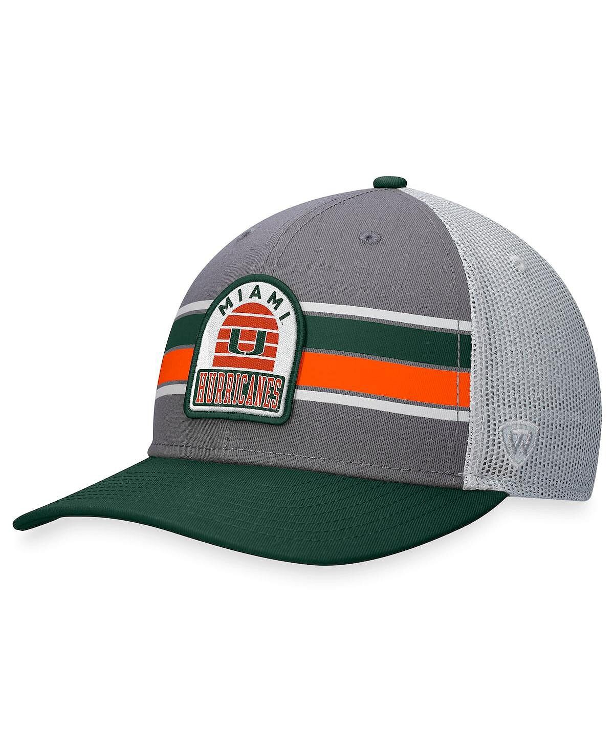 

Мужская зелено-серая регулируемая шляпа Miami Hurricanes Aurora Trucker Top of the World