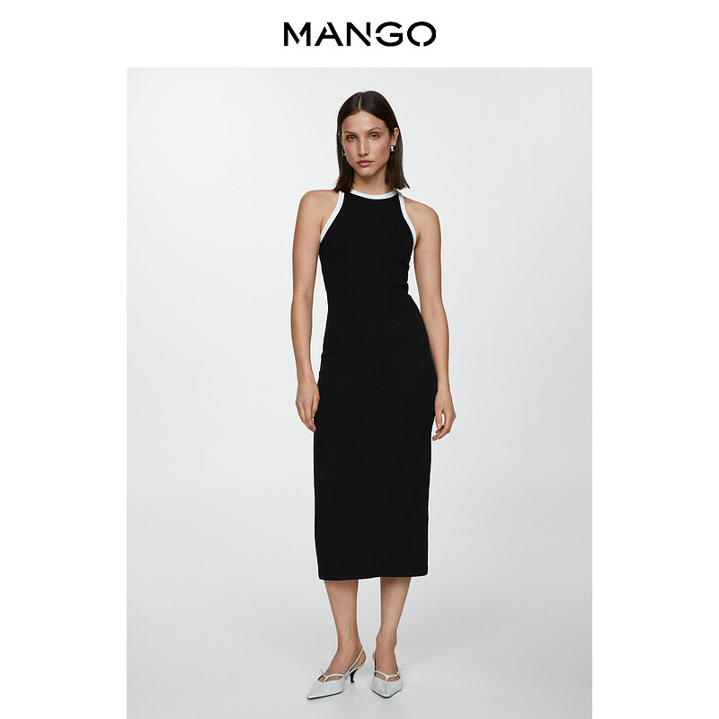 

Женское платье Mango из трикотажной ткани в рубчик, черный