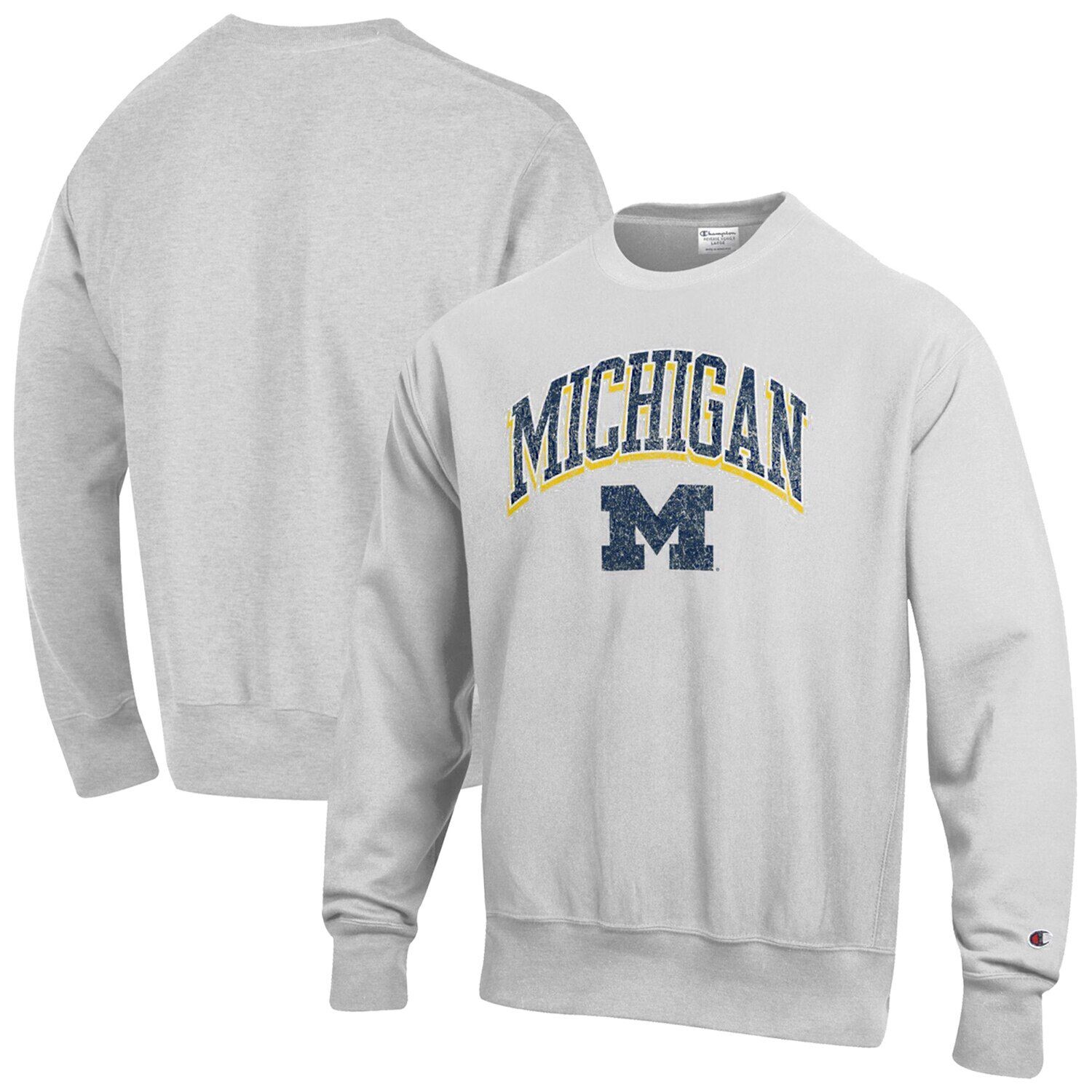 

Мужской серый пуловер обратного переплетения с логотипом Michigan Wolverines Champion