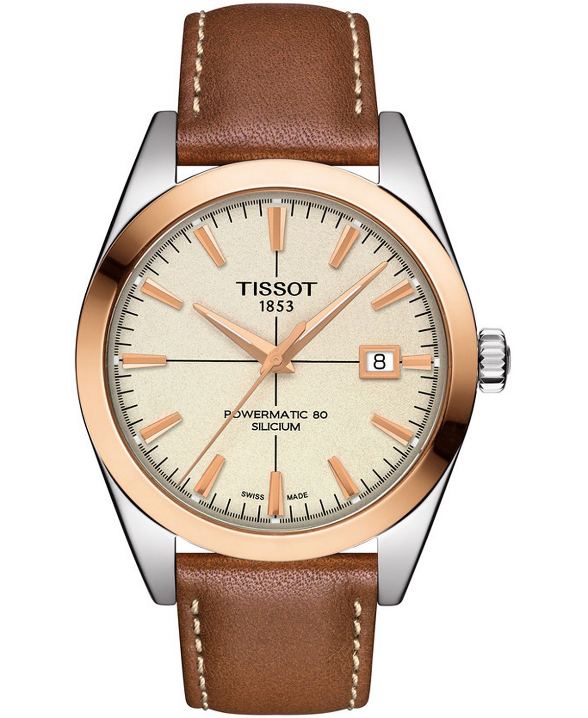 цена Мужские швейцарские автоматические часы Gentleman с коричневым кожаным ремешком, 40 мм Tissot
