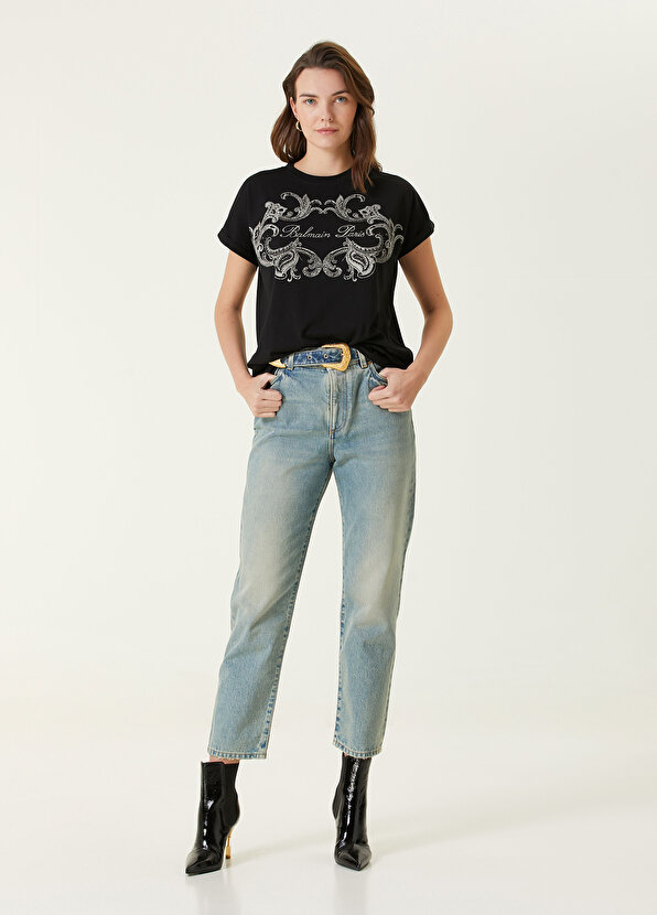 Синие укороченные джинсовые брюки с поясом Balmain синие джинсовые брюки western bootcut balmain