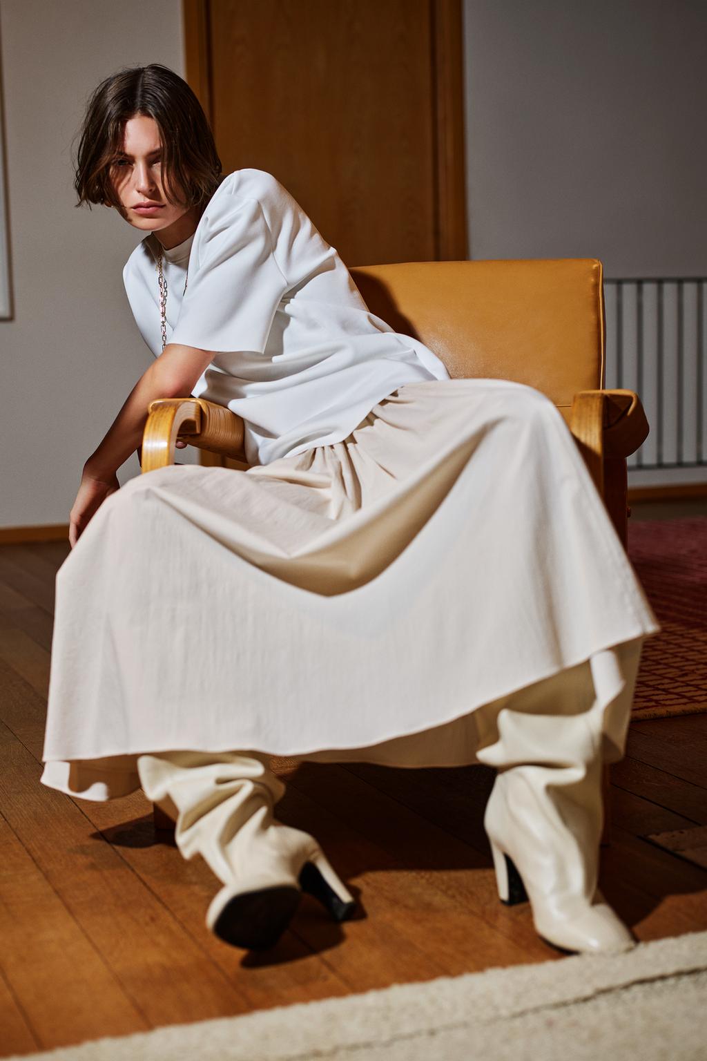 Юбка с земляным поясом ZARA, экрю юбка миди женская трапециевидная на шнуровке с завышенной талией