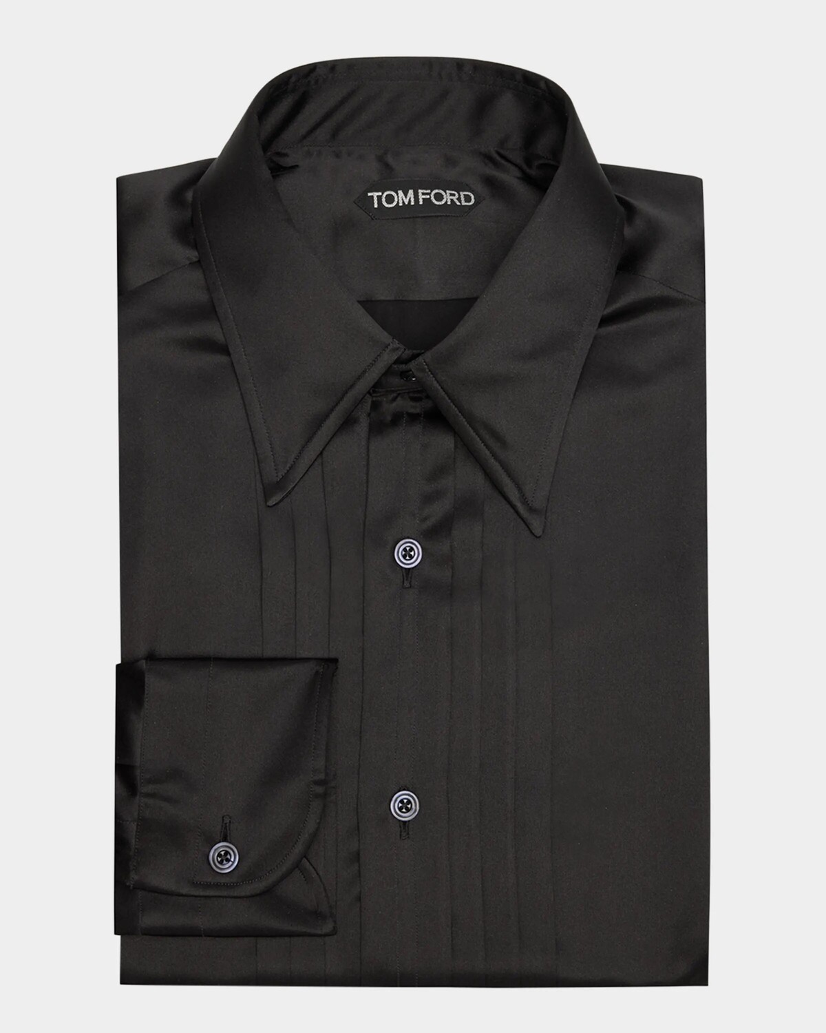 

Мужская шелковая классическая рубашка Charmeuse со складками Tom Ford, черный
