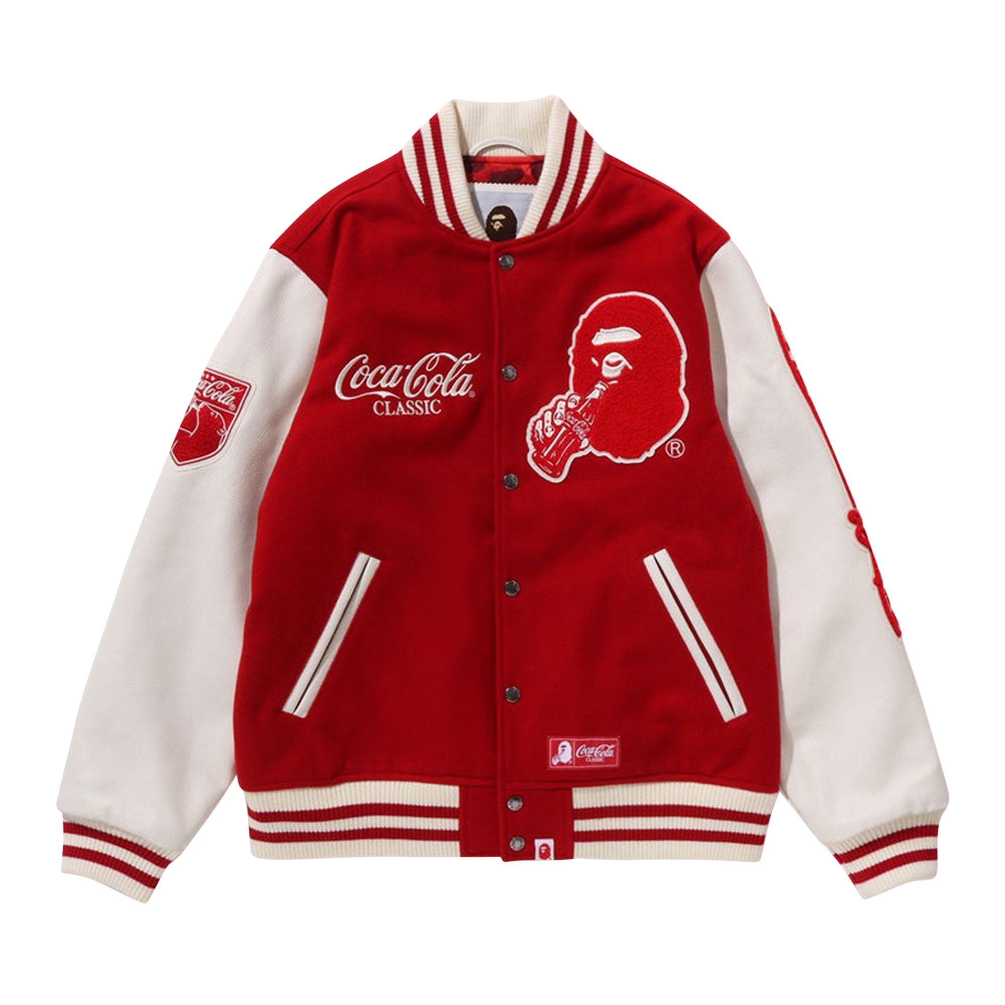 Университетская куртка BAPE x Coca-Cola, красная футболка bape x coca cola ape head красная