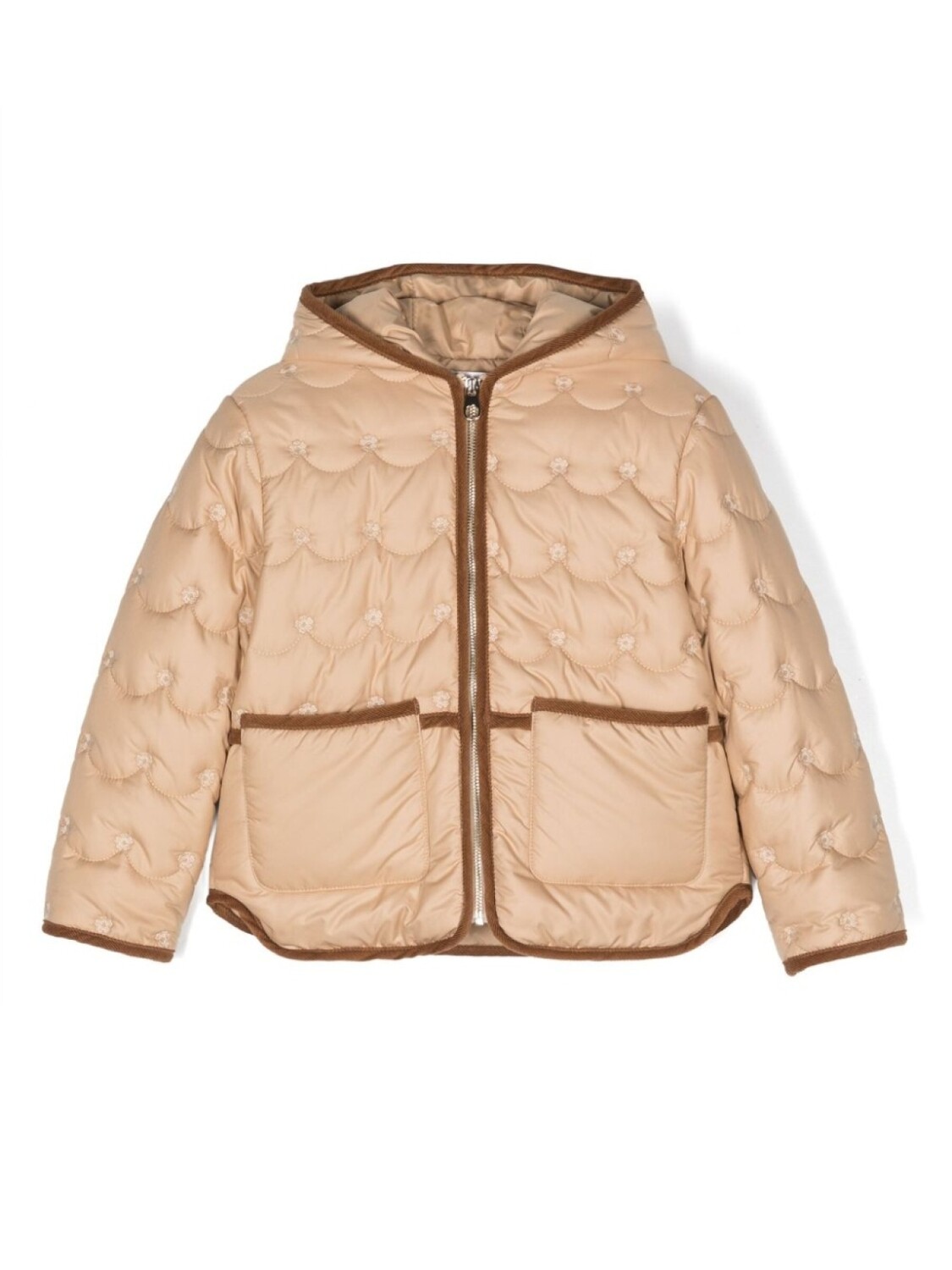 

Стеганый пуховик с капюшоном Chloé Kids, бежевый