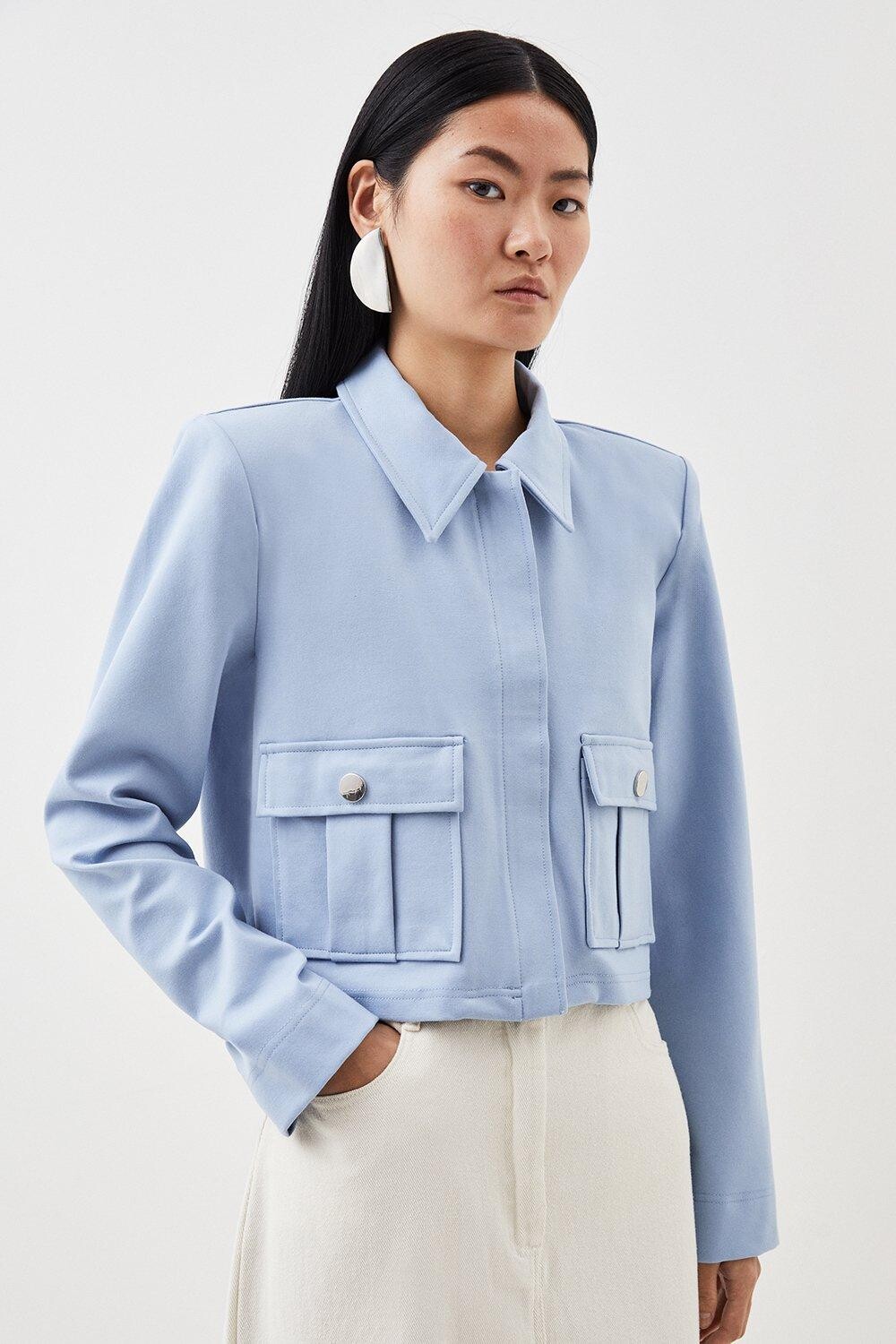 

Укороченный блейзер с карманами Ponte Karen Millen, синий