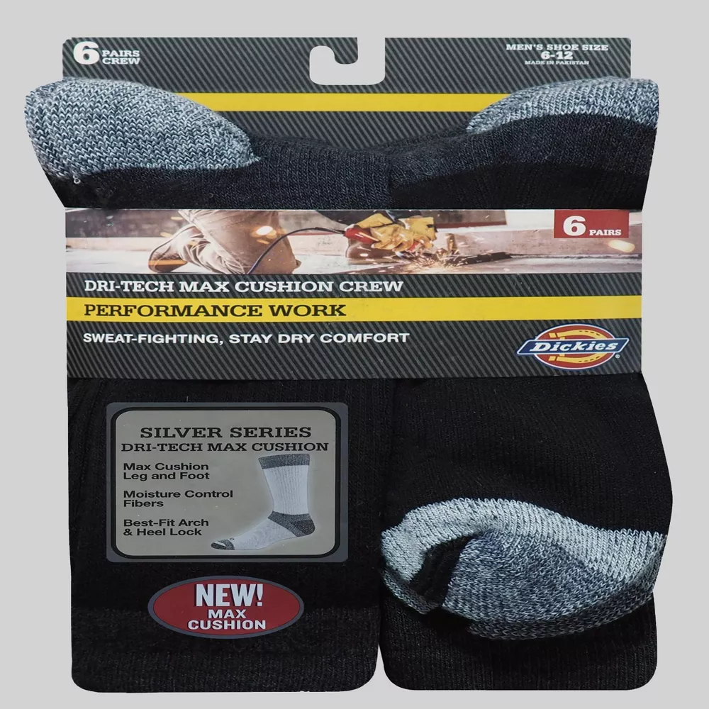 

Носки мужские Dickies Dri-Tech Max Cushion Crew, 6 пар, цвет Black