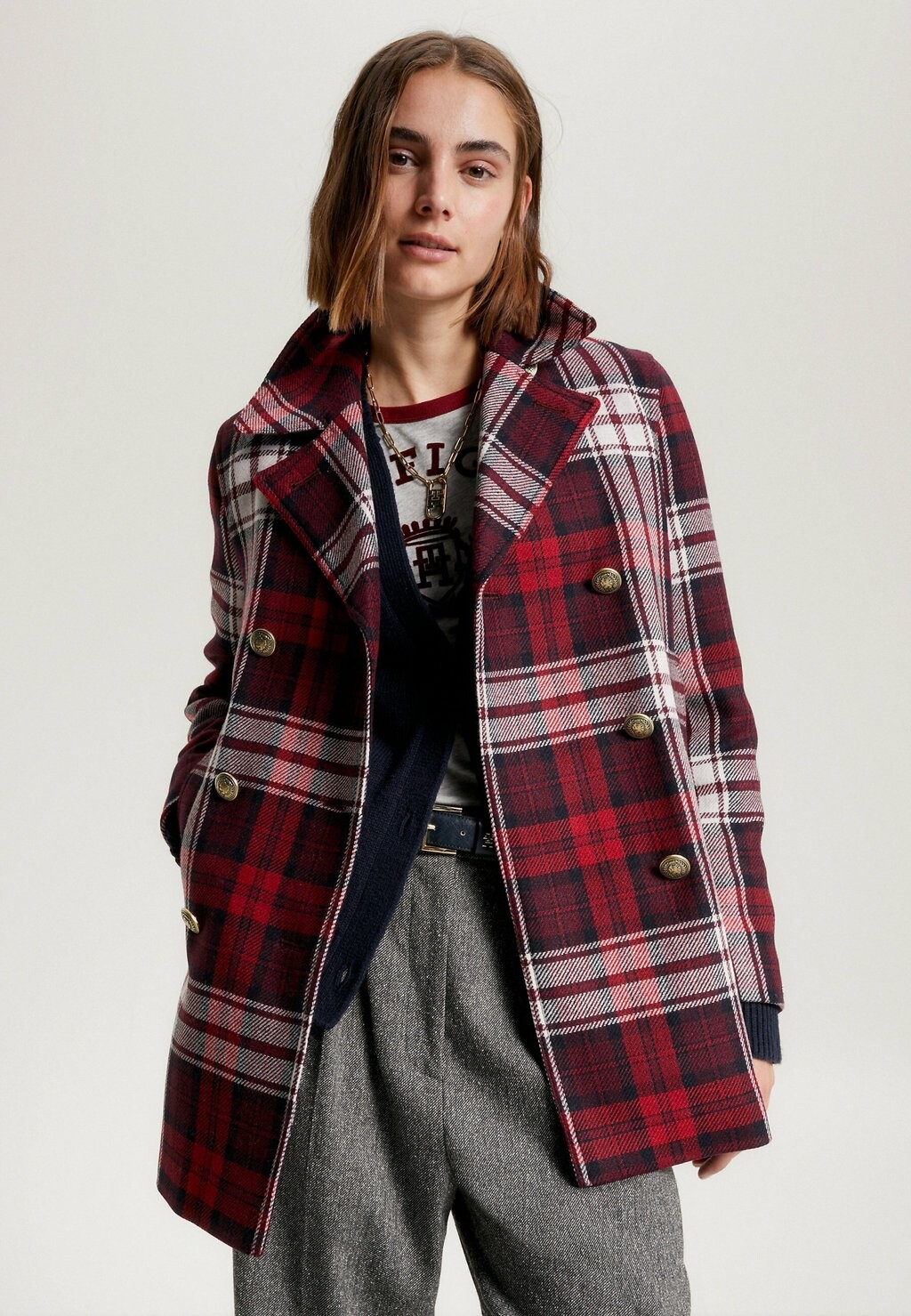 

Короткое пальто Prep Tartan Check Doublebrasted Pea Tommy Hilfiger, цвет tommy tartan big deep rouge