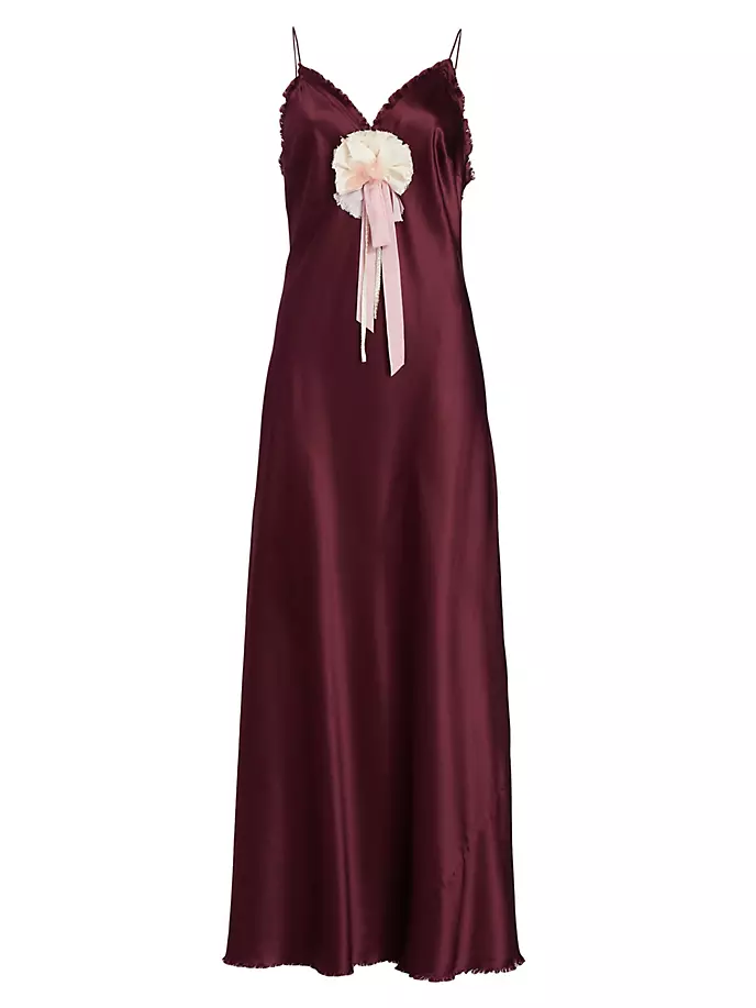 

Шелковое платье Elizabella с аппликацией Loveshackfancy, цвет shimmering raspberry