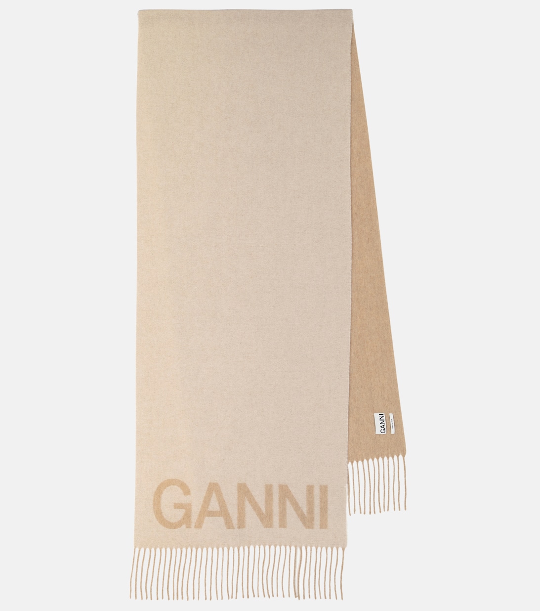 Шерстяной шарф с бахромой Ganni, бежевый