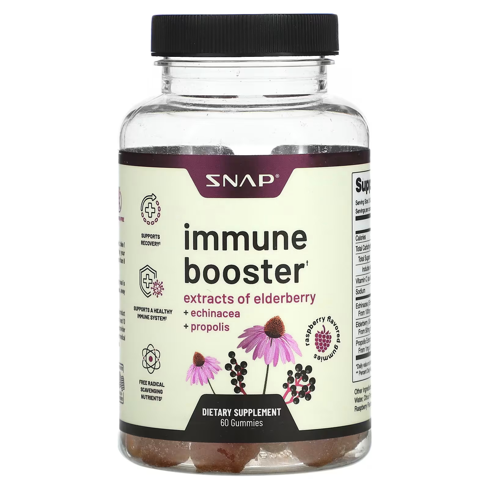 Жевательные конфеты Snap Supplements для повышения иммунитета с малиной, 60 жевательных конфет витамины для иммунитета codeage малина 60 жевательных конфет
