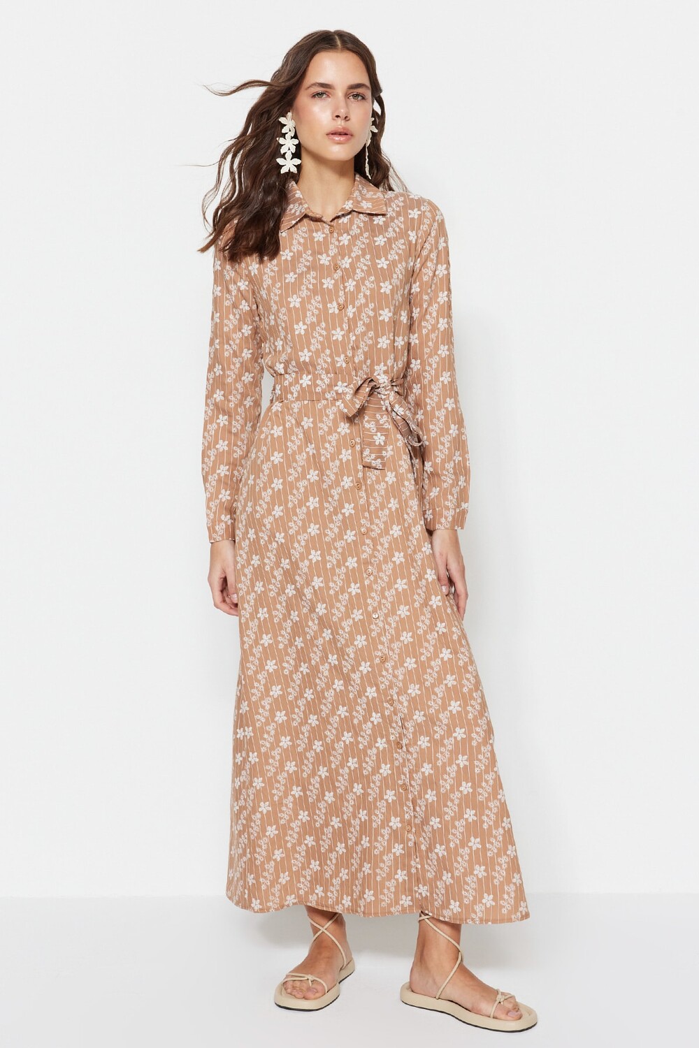 

Платье - Коричневое - Платье-рубашка Trendyol Modest, коричневый