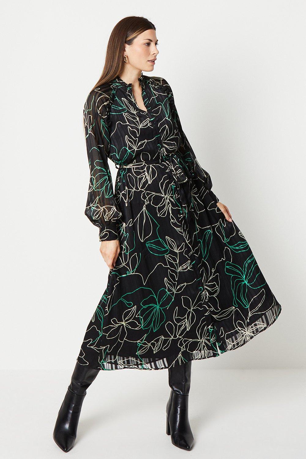 Платье-рубашка на пуговицах в атласную полоску с цветочным принтом Wallis, черный платье в полоску на пуговицах из льна 42 зеленый