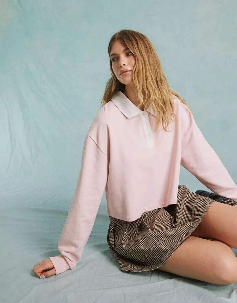 

Розовый объемный топ в стиле регби с длинными рукавами Miss Selfridge