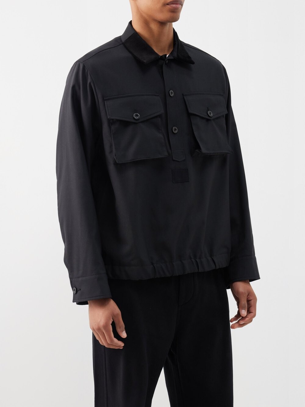 

Шерстяная рубашка с двумя карманами Sacai, черный