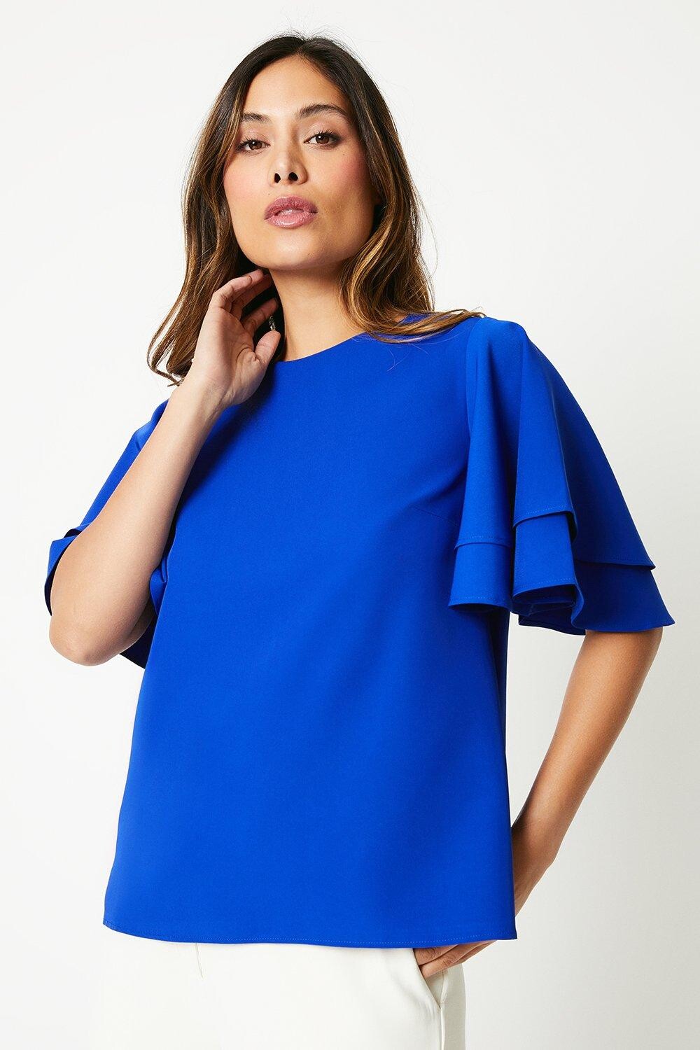 

Топ с объемными рукавами-флейтой Debenhams, синий