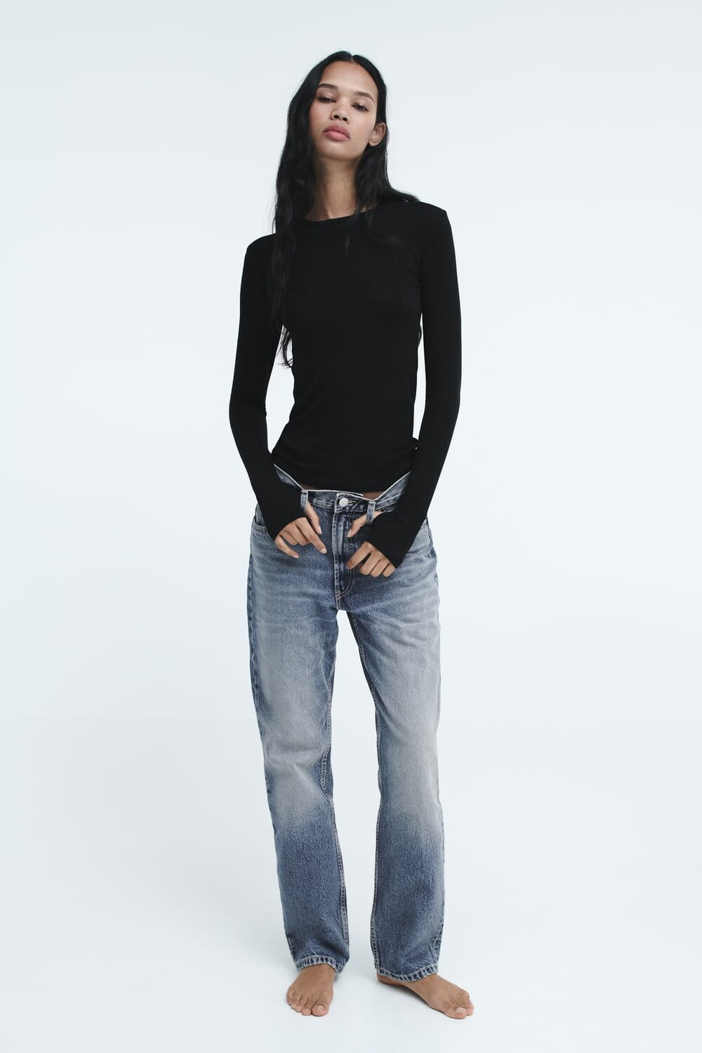 

Футболка с длинным рукавом ZARA, черный