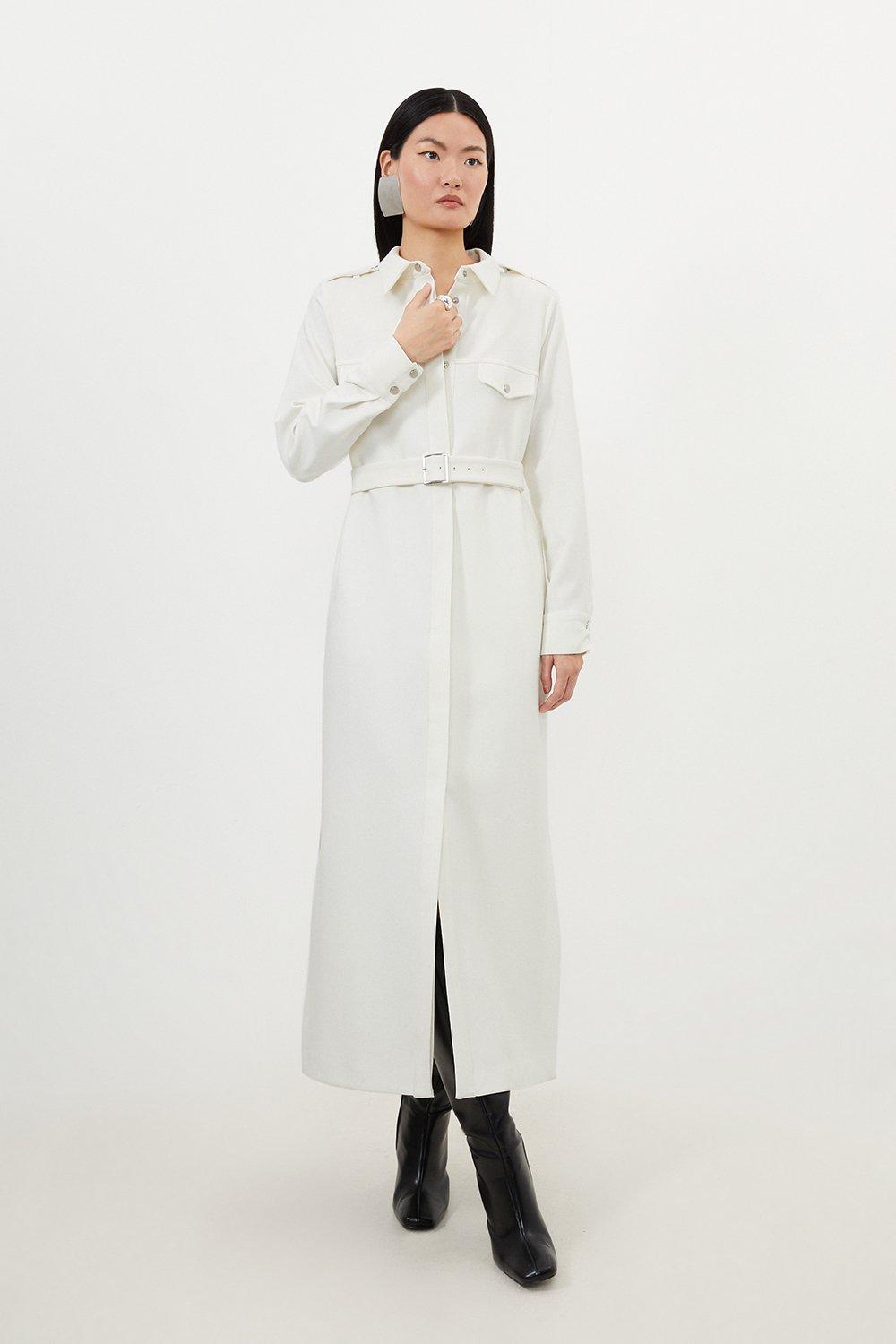 цена Фланелевое платье-рубашка с длинными рукавами и карманами на заказ Karen Millen, белый