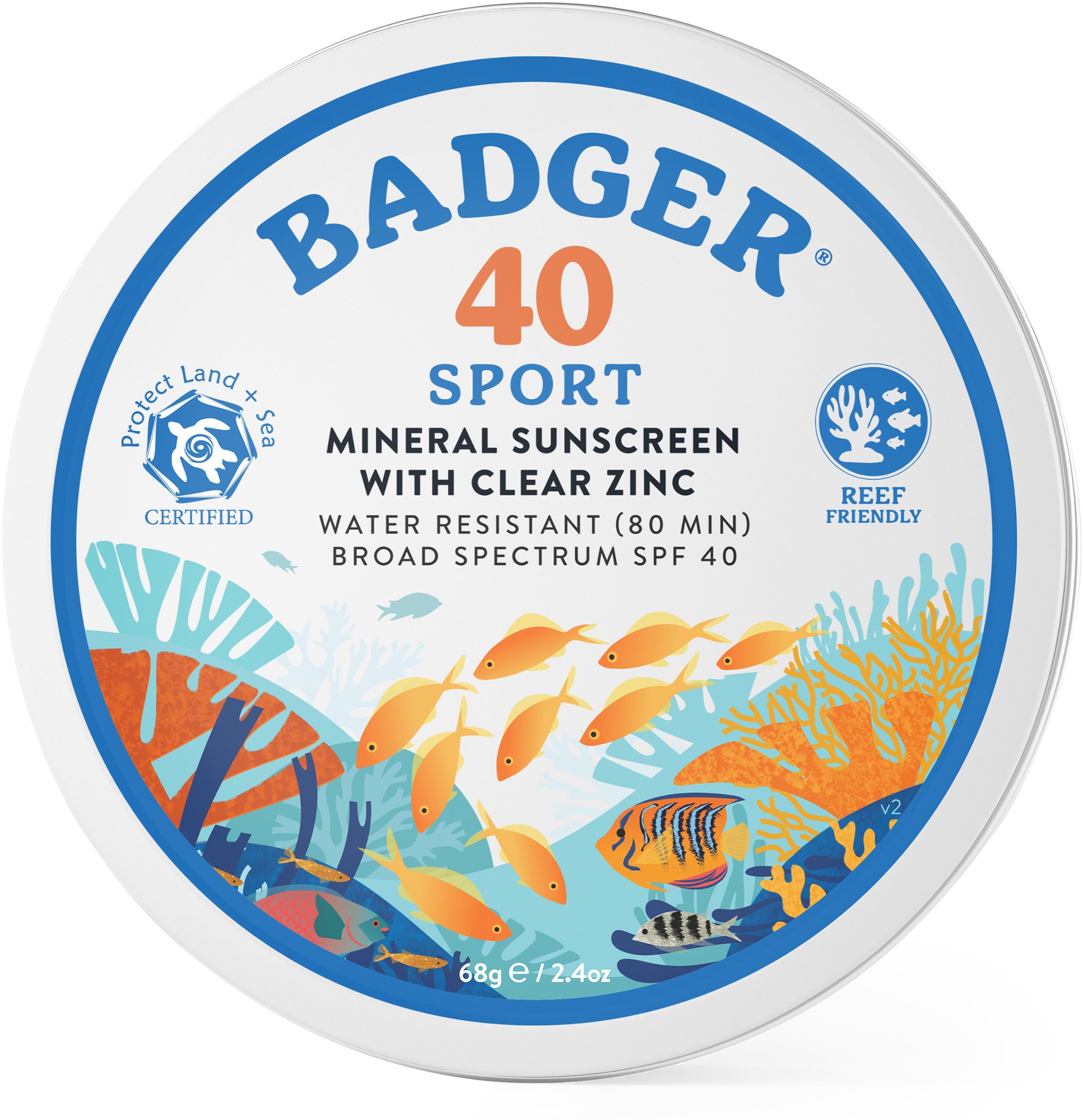 SPF 40 Protect Land & Sea Прозрачный цинковый солнцезащитный крем в банке - 2,4 унции. Badger