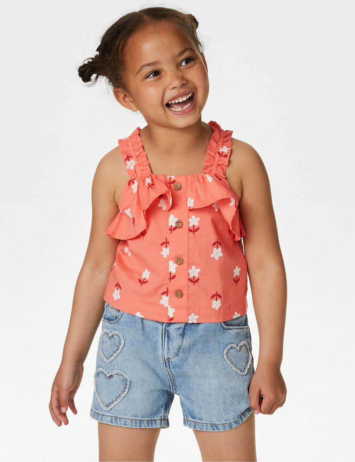 

Топ из чистого хлопка с цветочным принтом на бретелях (2–8 лет) Marks & Spencer, красный