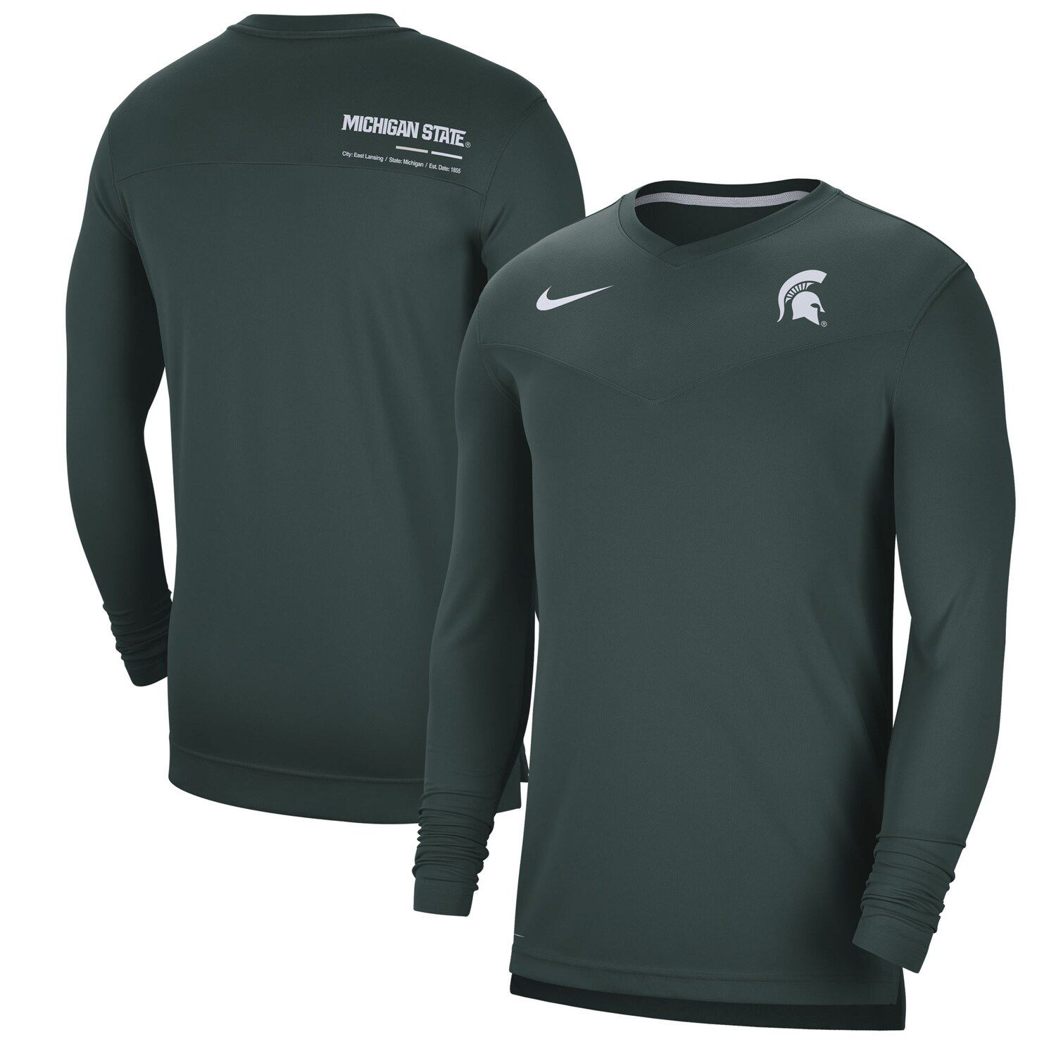 

Мужская зеленая футболка с длинным рукавом и v-образным вырезом Michigan State Spartans 2022 Coach Performance Nike, Зеленый