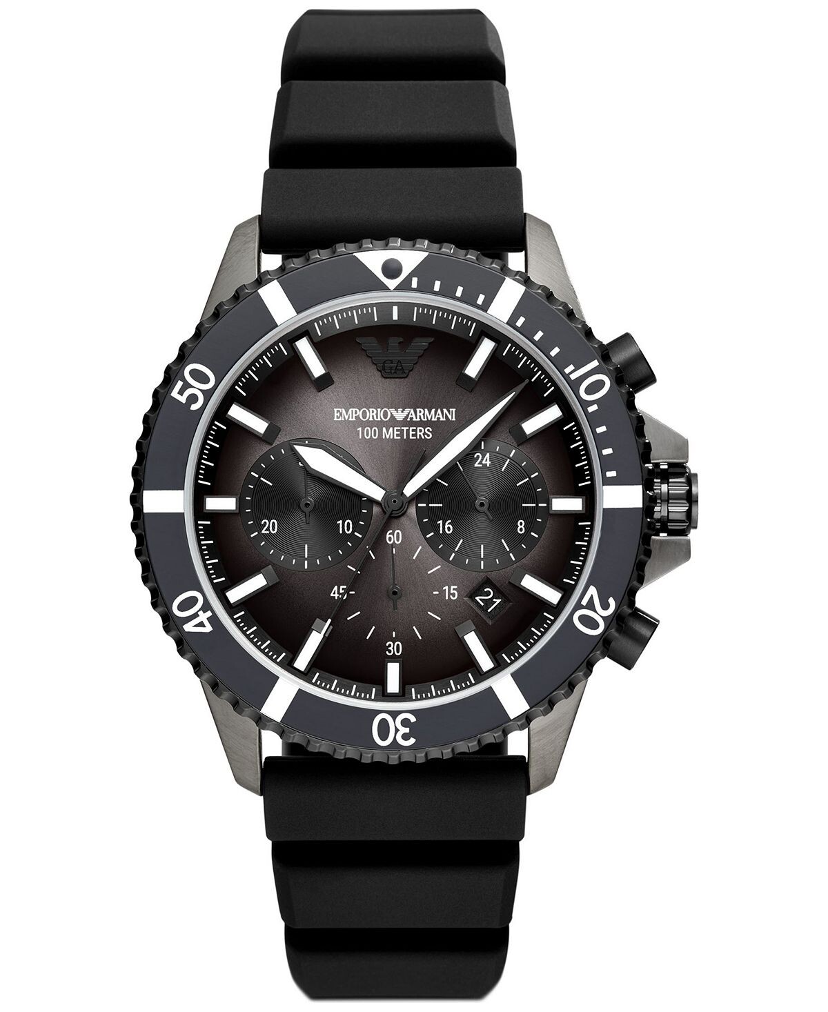 

Мужские часы с хронографом, черный силиконовый ремешок, 43 мм Emporio Armani
