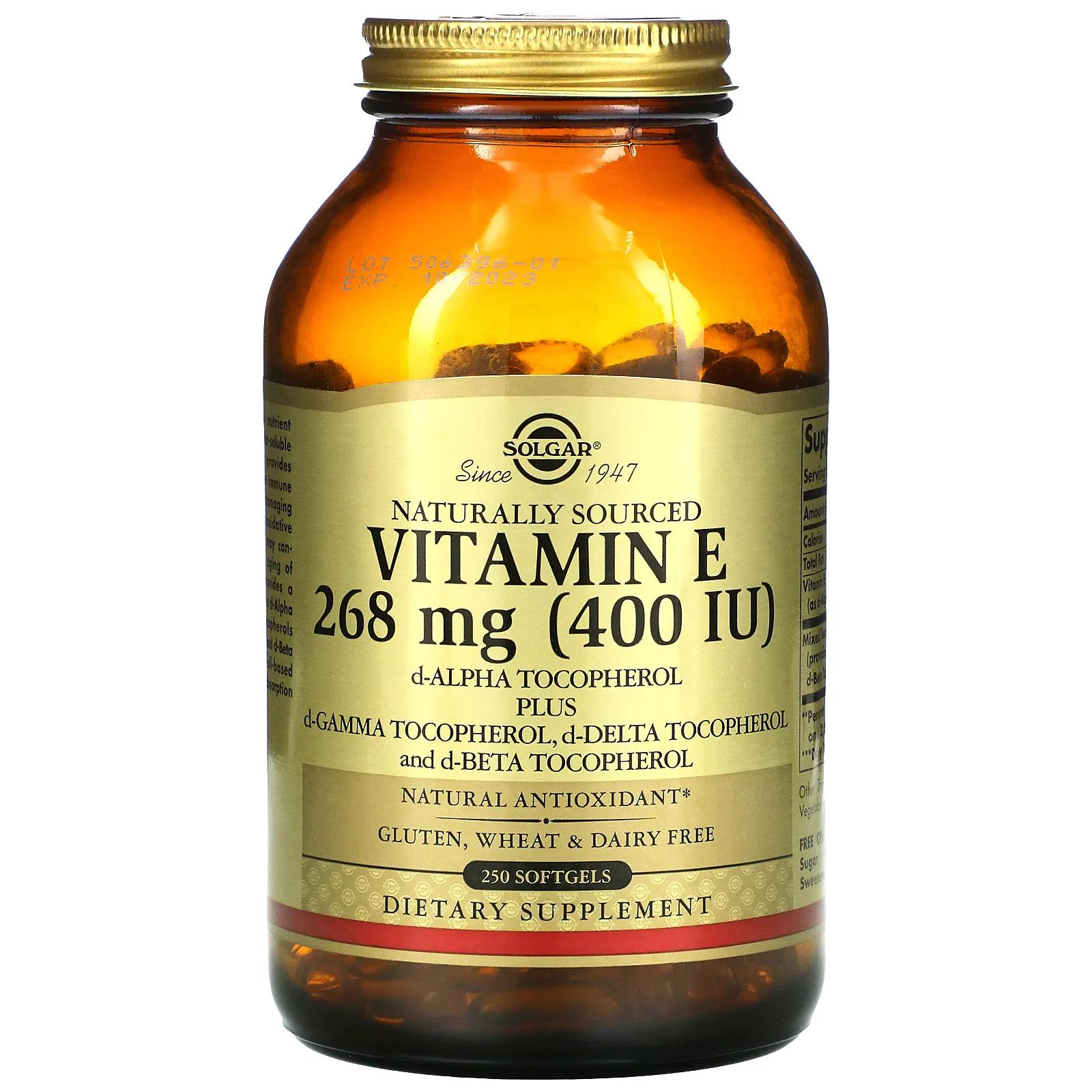 Solgar Витамин E натурального происхождения 400 МЕ 250 мягких таблеток витамин е натурального происхождения 100 капсул solgar