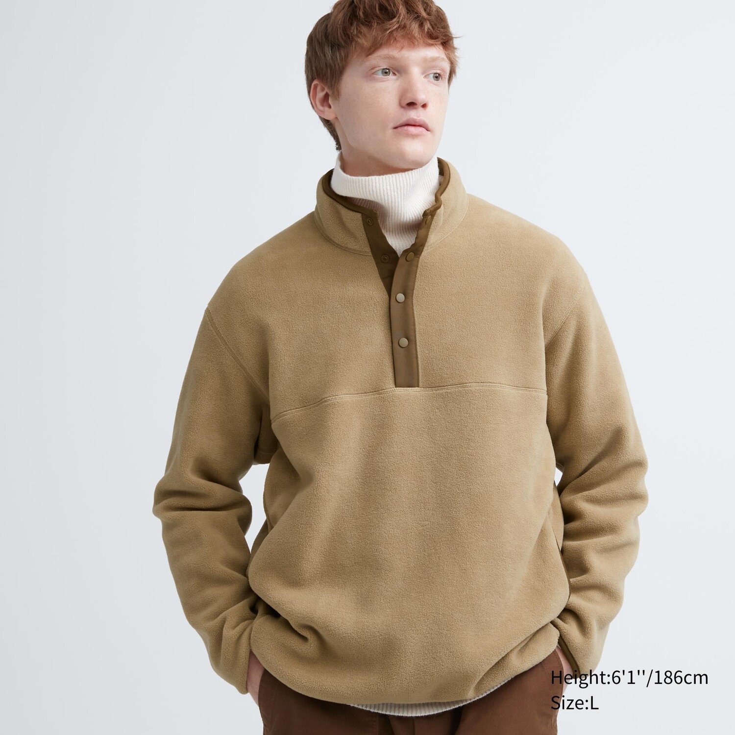 

Флисовый пуловер на пуговицах UNIQLO, бежевый