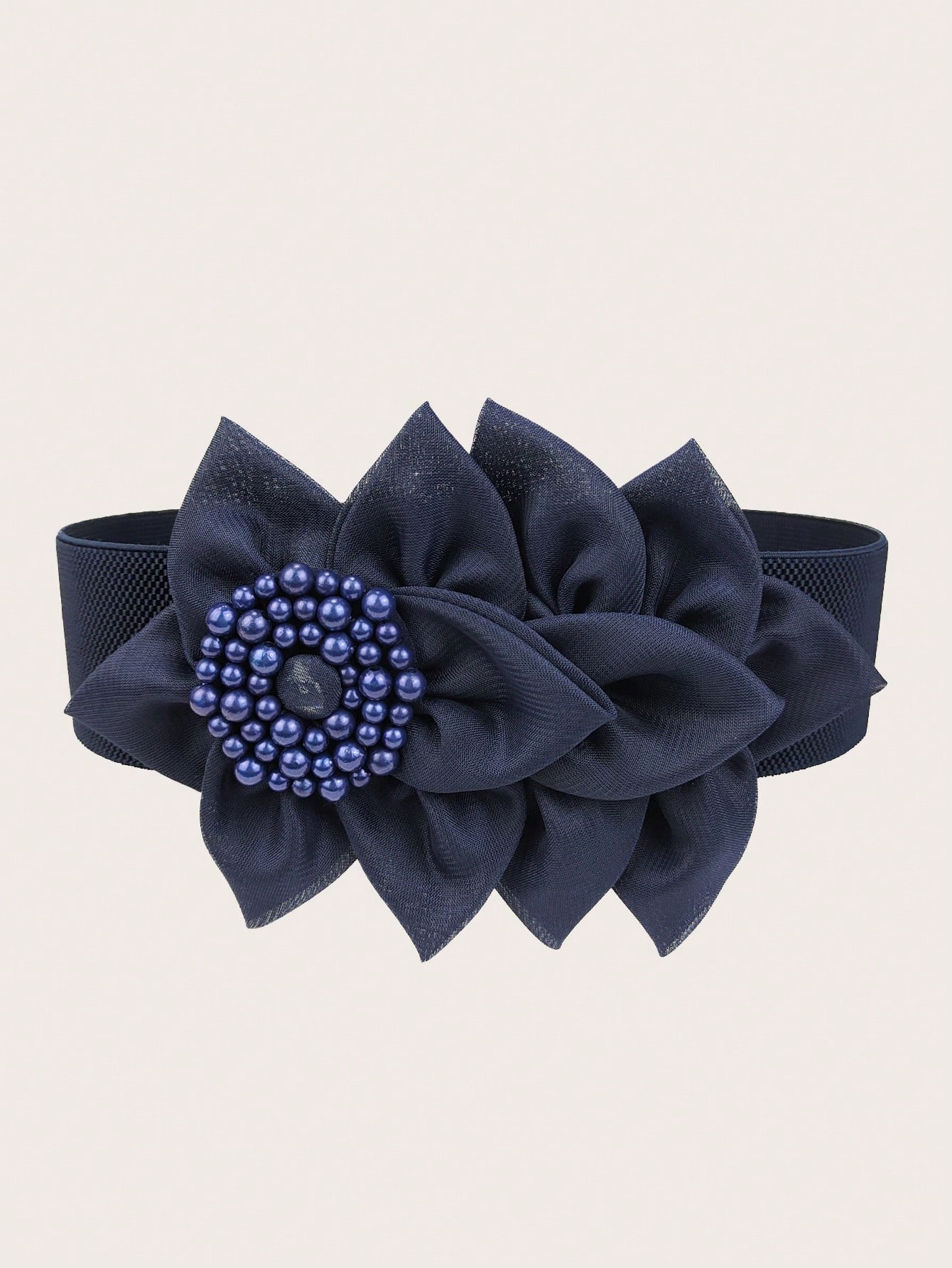 1 шт. Женский эластичный пояс с цветочным принтом и бисером, темно-синий цена и фото