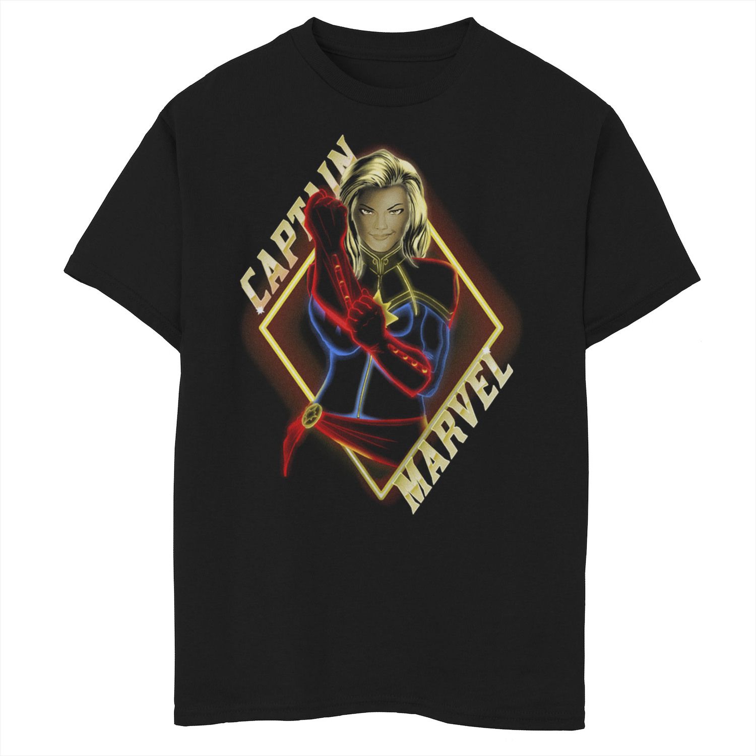 Яркая неоновая футболка с геометрическим портретом и портретом для мальчиков 8–20 лет Marvel Captain Marvel Marvel