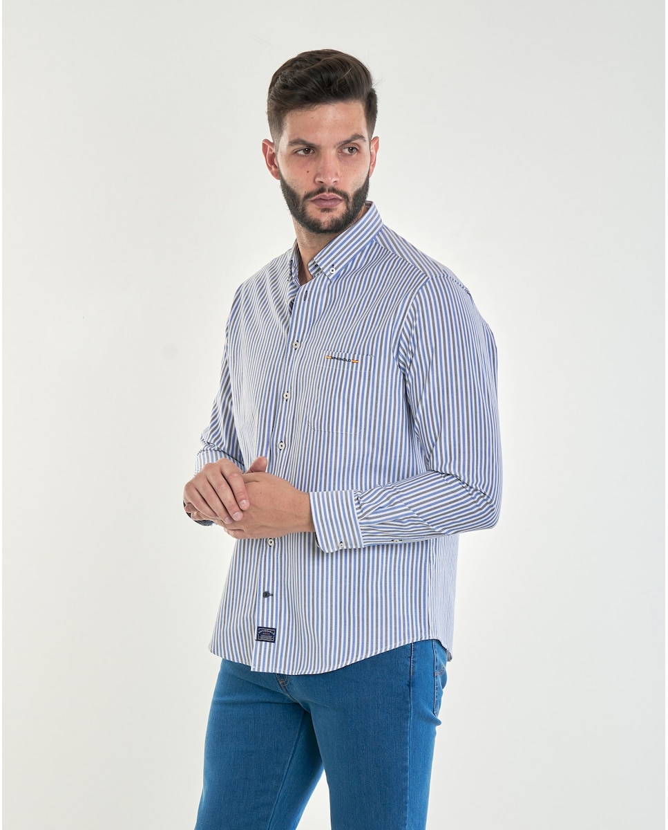 Мужская оксфордская рубашка обычного цвета в голубую полоску с карманом Spagnolo, светло-синий рубашка из ткани оксфорд прямая с длинными рукавами xl белый