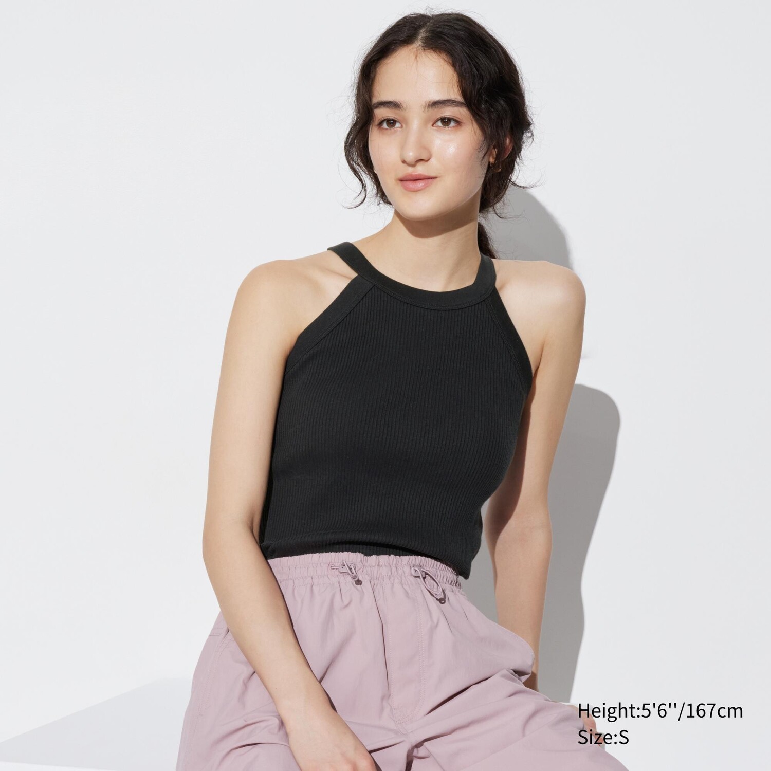 

Короткий бюстгалтер с вырезом хальтер футболка UNIQLO, черный