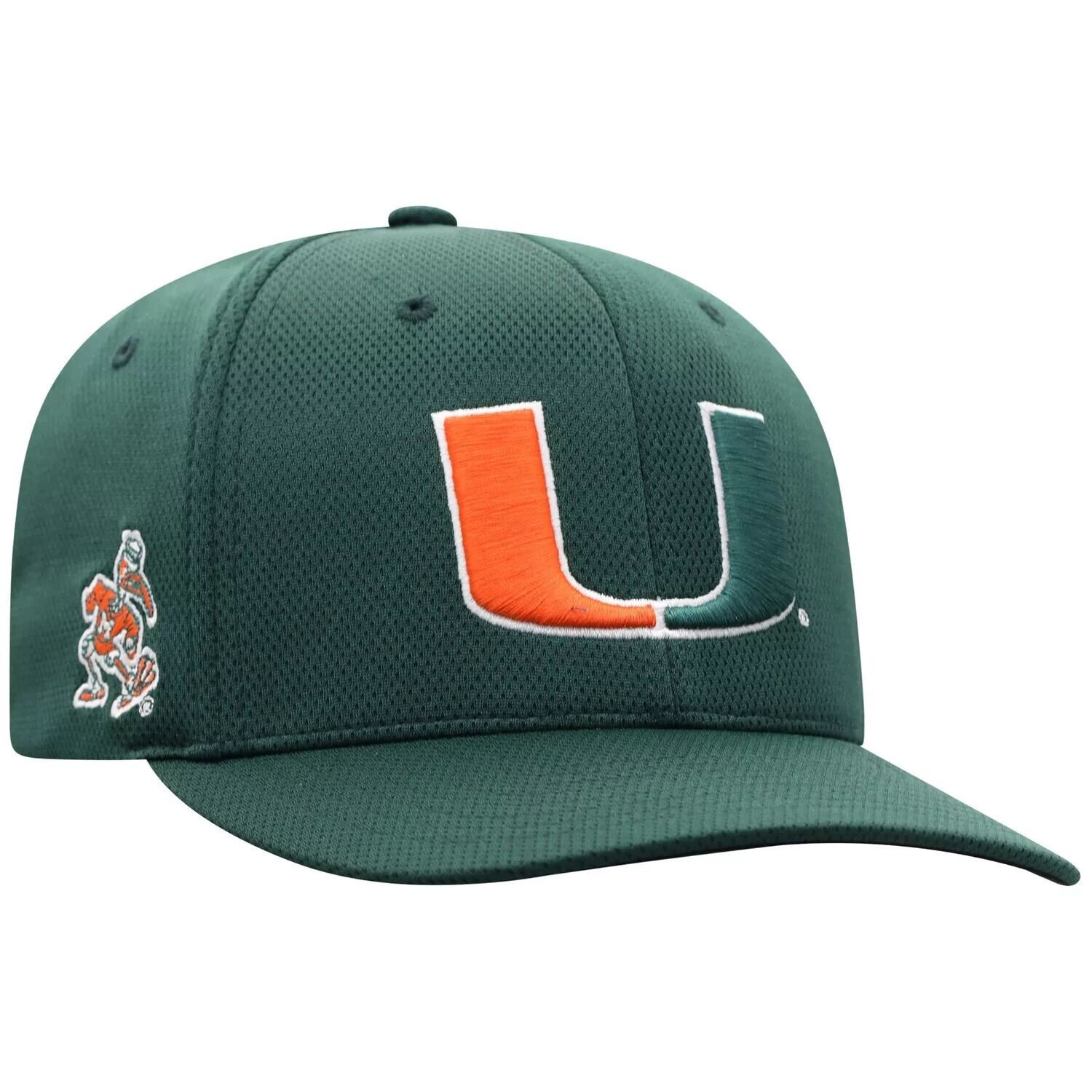 

Мужская эластичная кепка с логотипом Top of the World зеленого цвета Miami Hurricanes Reflex