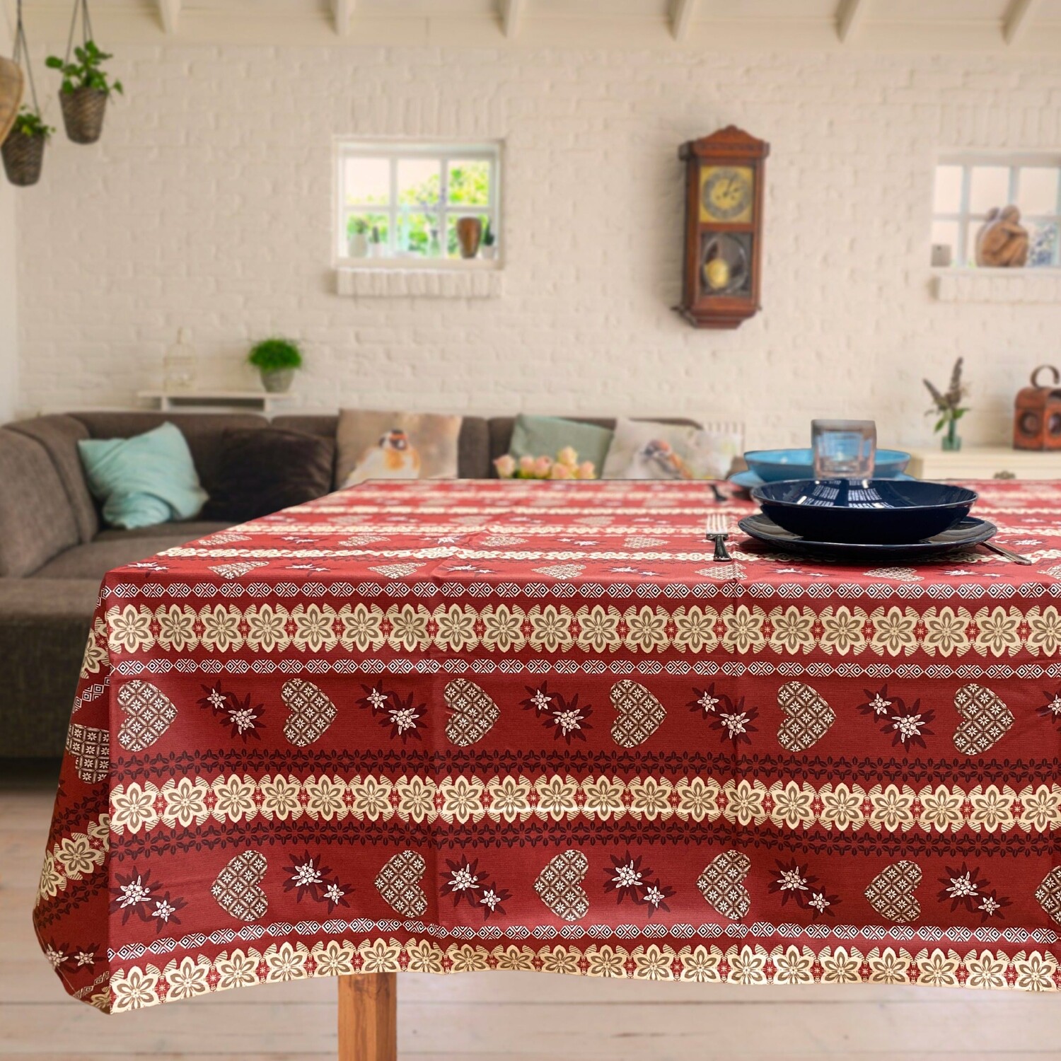 

Скатерть из хлопка и смолы с тирольским узором - Entremont Lisola, цвет Rosso